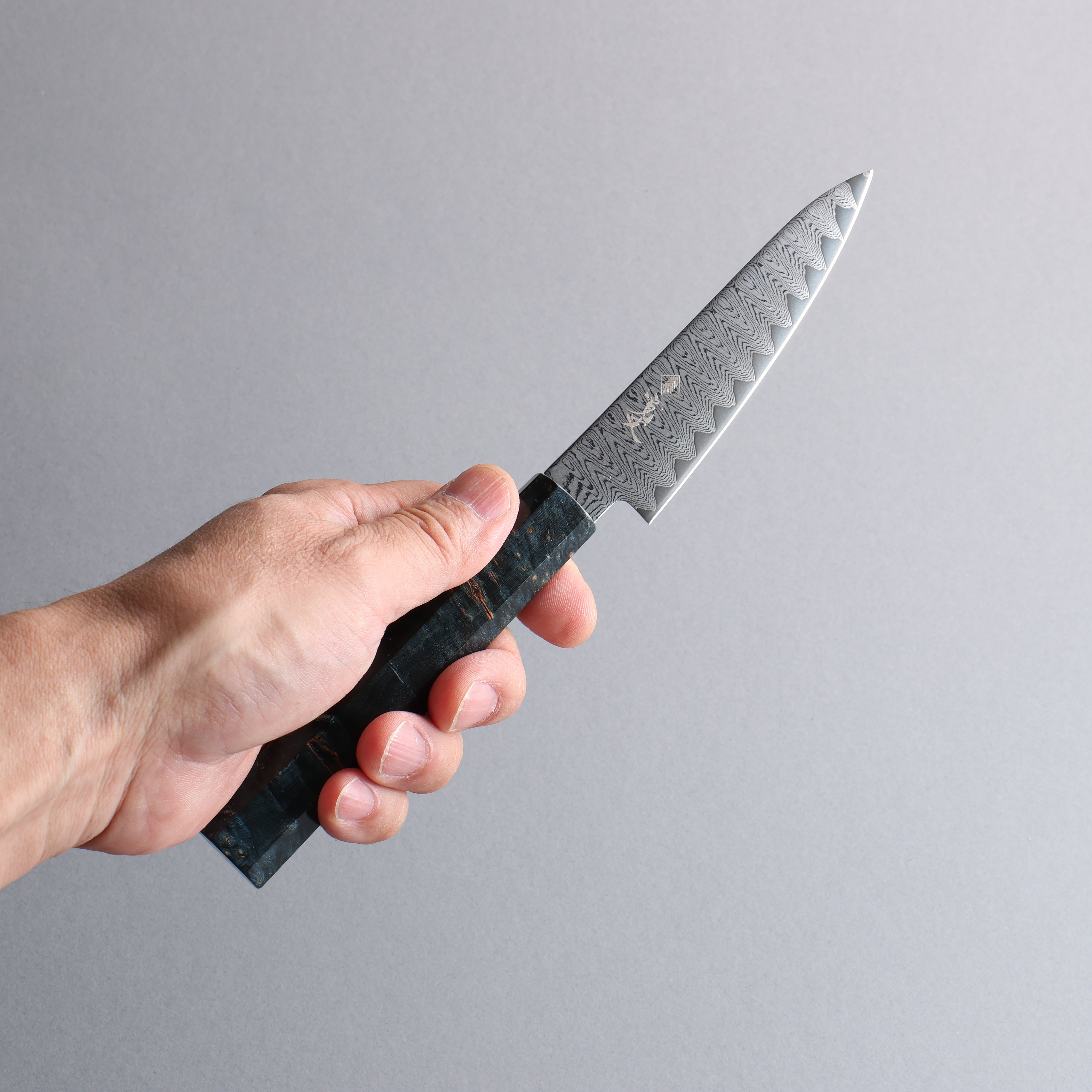 Kanjyo VG10 Damascus Migaki Finished Petty-Utility 105mm Dark Blue Stabilized Wood Handle - Japanny - Best Japanese Knife