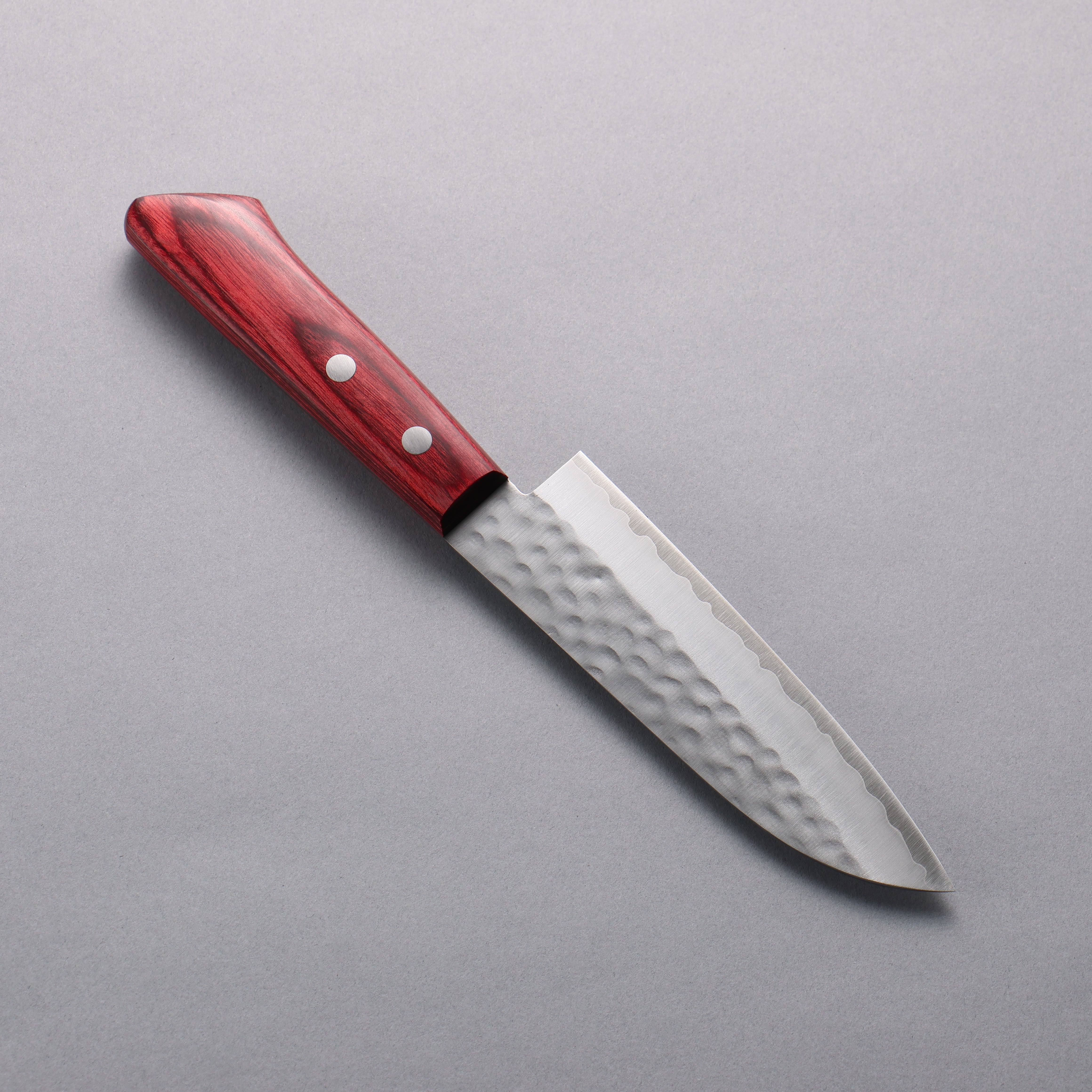 Kunihira VG1 Hammered Small Santoku 130mm Red Pakka wood Handle - Japanny - Best Japanese Knife
