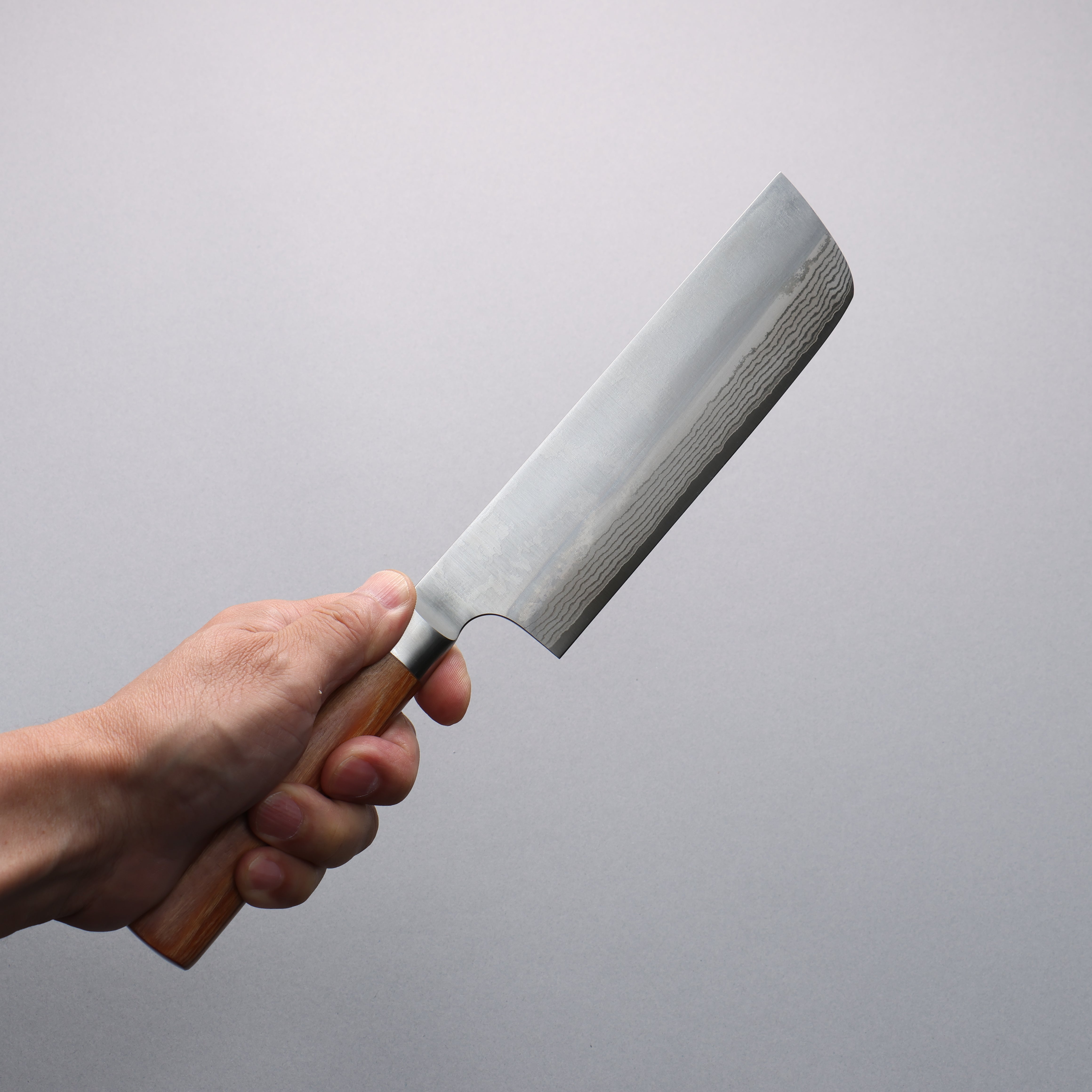 Kamo Hamono VG10 Damascus Nakiri 165mm Brown Pakka wood Handle - Japanny - Best Japanese Knife