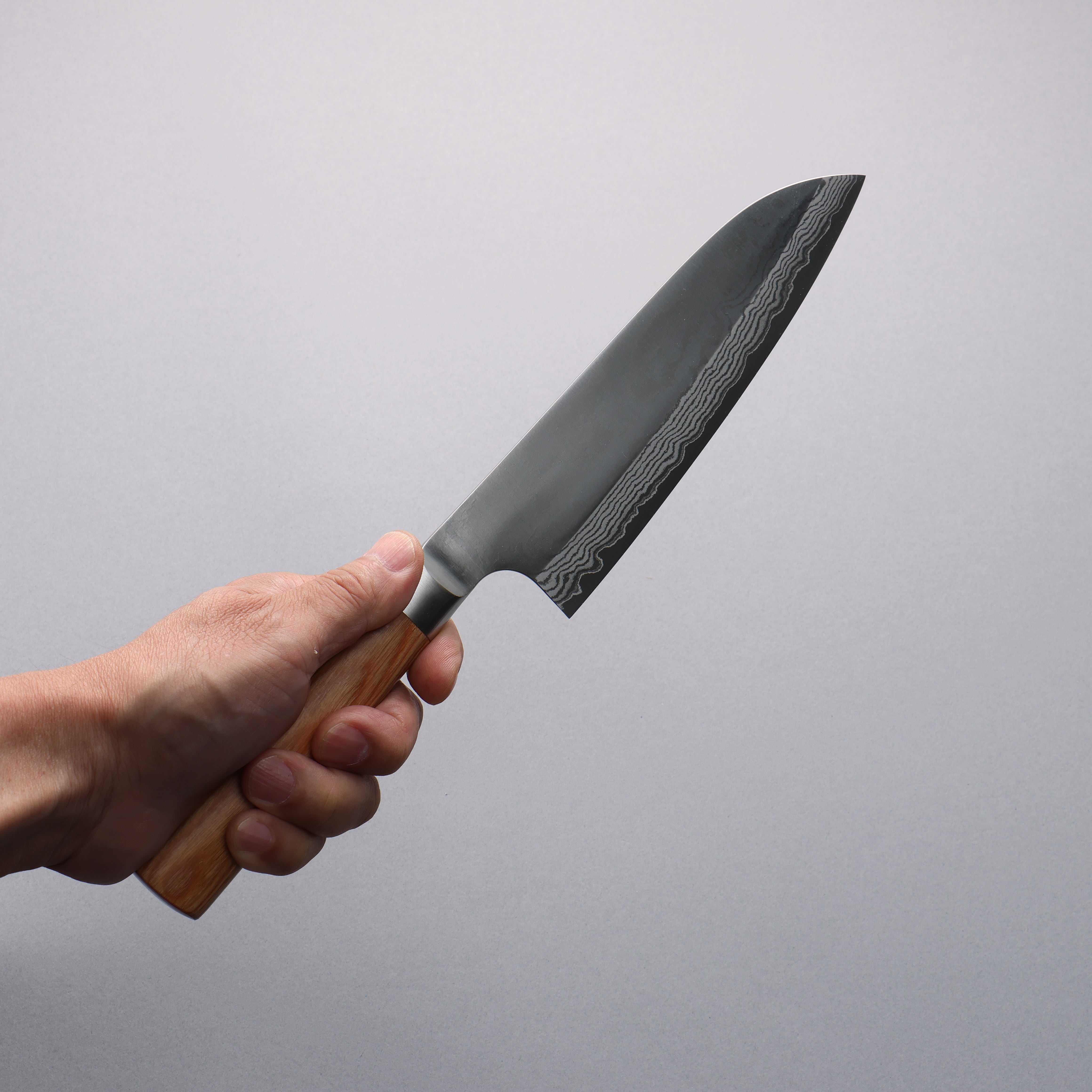 Kamo Hamono VG10 Damascus Santoku 165mm Brown Pakka wood Handle - Japanny - Best Japanese Knife