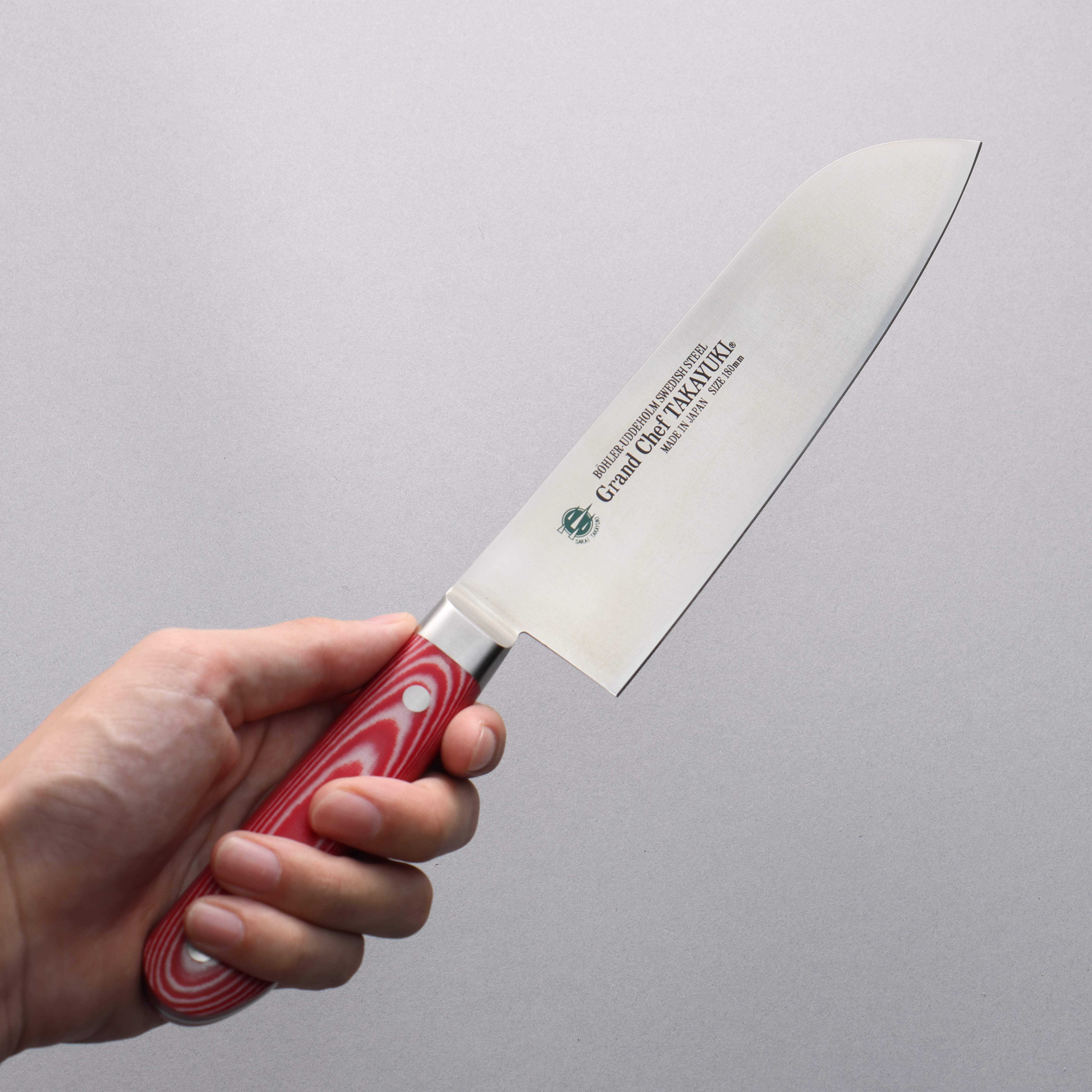 Sakai Takayuki Grand Chef Grand Chef Swedish Steel-stn Santoku 180mm Red Micarta Handle - Japanny - Best Japanese Knife