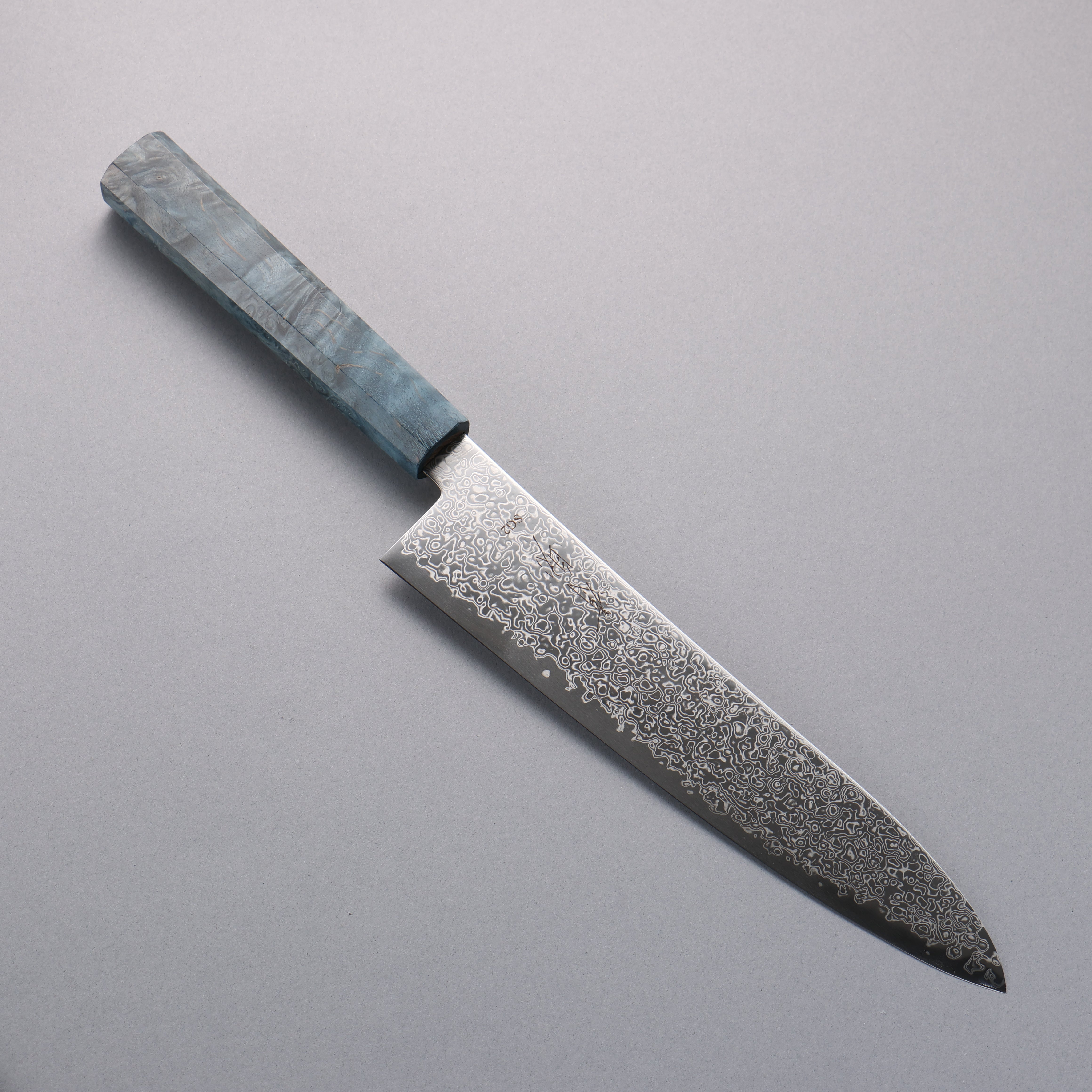 Seisuke SG2 Damascus Migaki Finished Gyuto 210mm Blue Stabilized Wood Handle - Japanny - Best Japanese Knife
