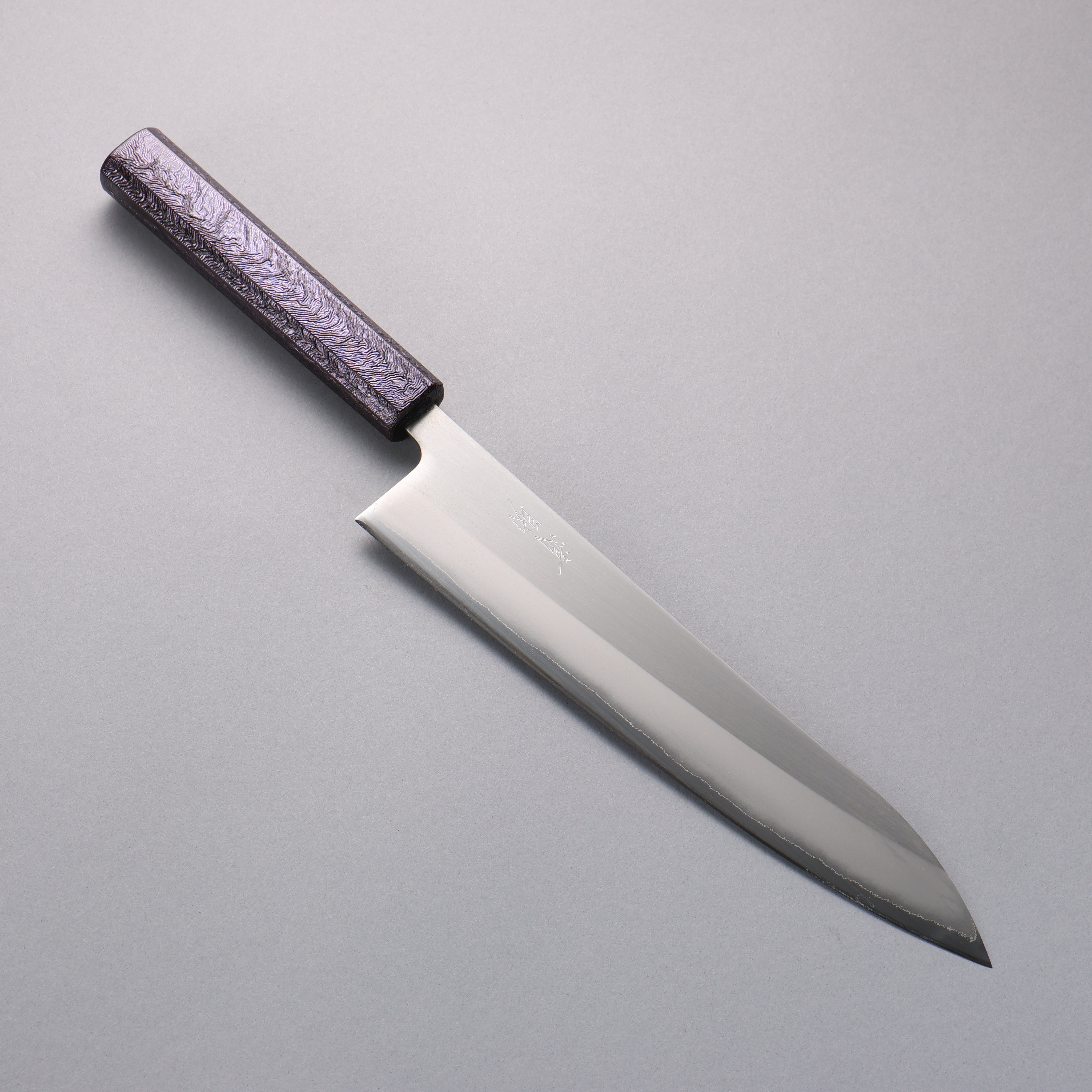 Seisuke White Steel No.1 Migaki Polish Finish Gyuto 240mm Oak with Purple Lacquer Handle - Japanny - Best Japanese Knife