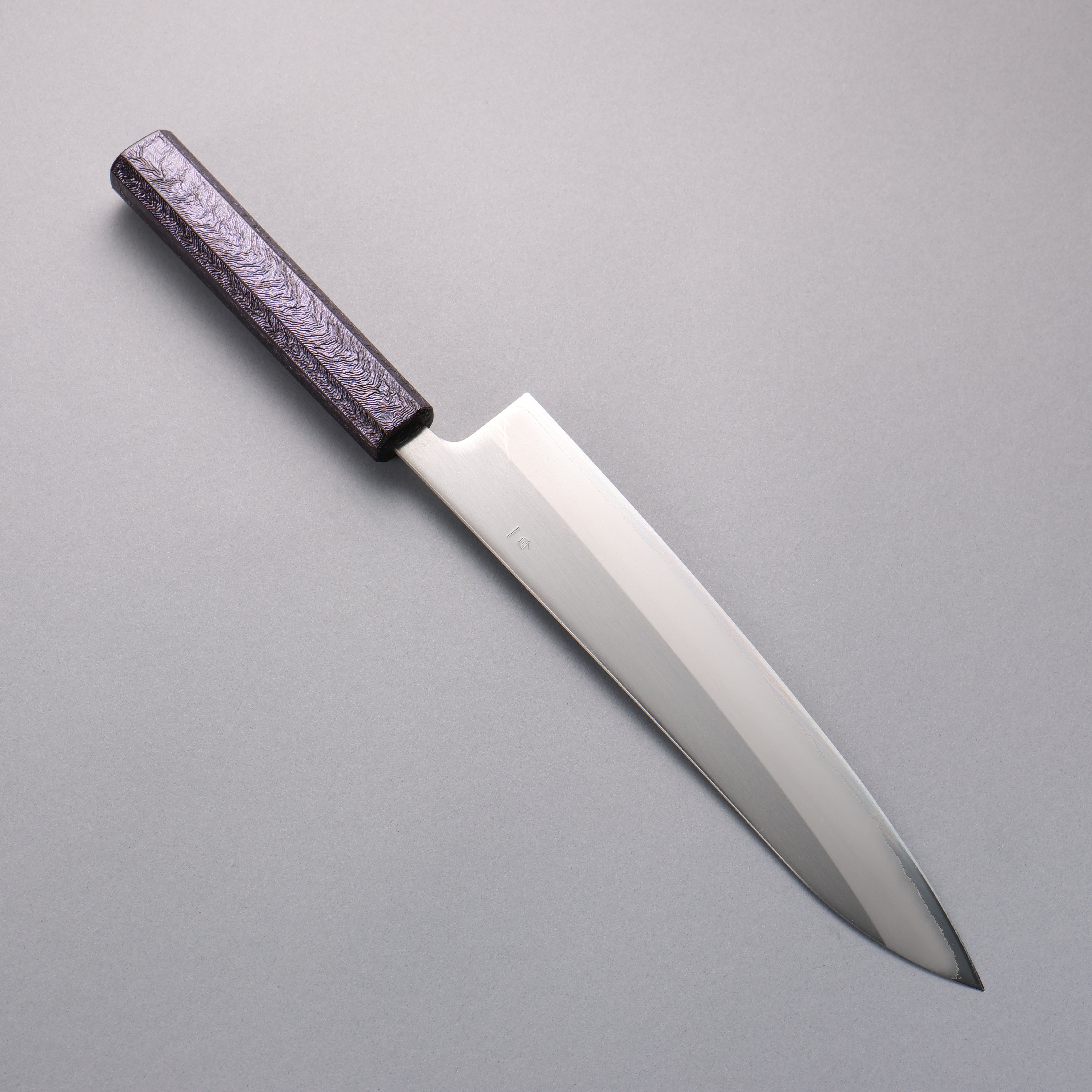 Seisuke White Steel No.1 Migaki Polish Finish Gyuto 240mm Oak with Purple Lacquer Handle - Japanny - Best Japanese Knife