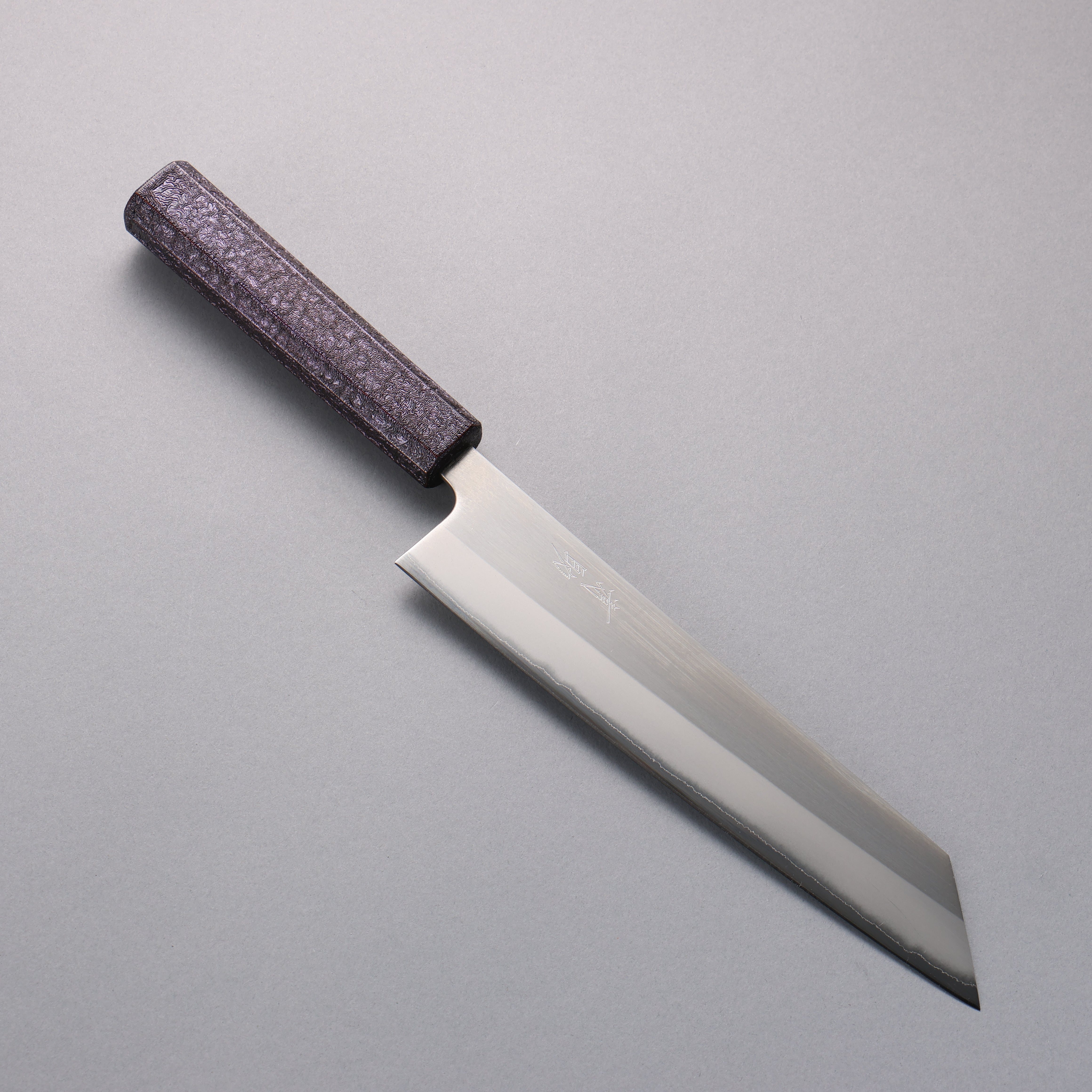 Seisuke White Steel No.1 Migaki Polish Finish Kiritsuke Gyuto 210mm Oak with Purple Lacquer Handle - Japanny - Best Japanese Knife