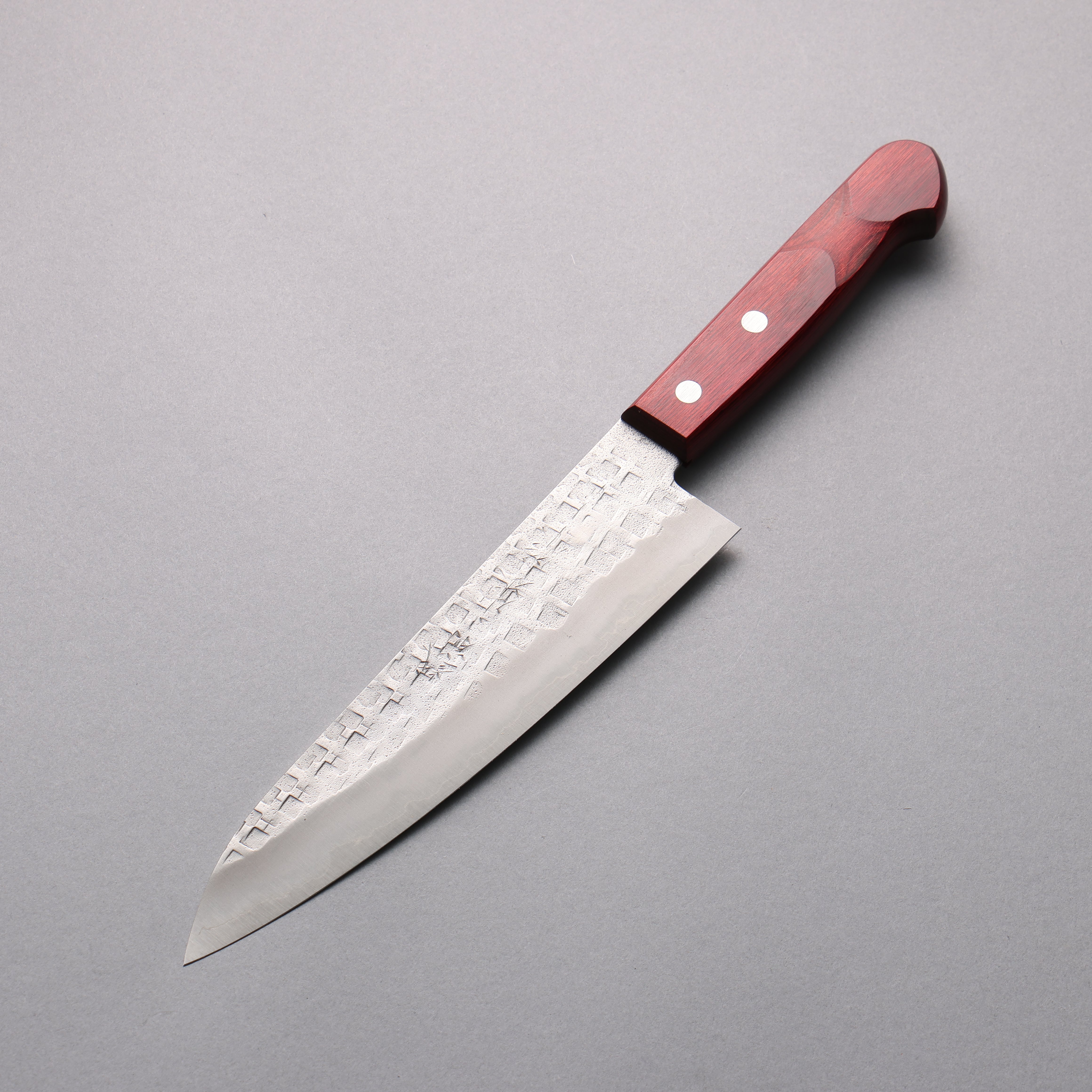Nao Yamamoto Silver Steel No.3 Nashiji Hammered(square) Gyuto 180mm Red Pakka wood Handle - Japanny - Best Japanese Knife