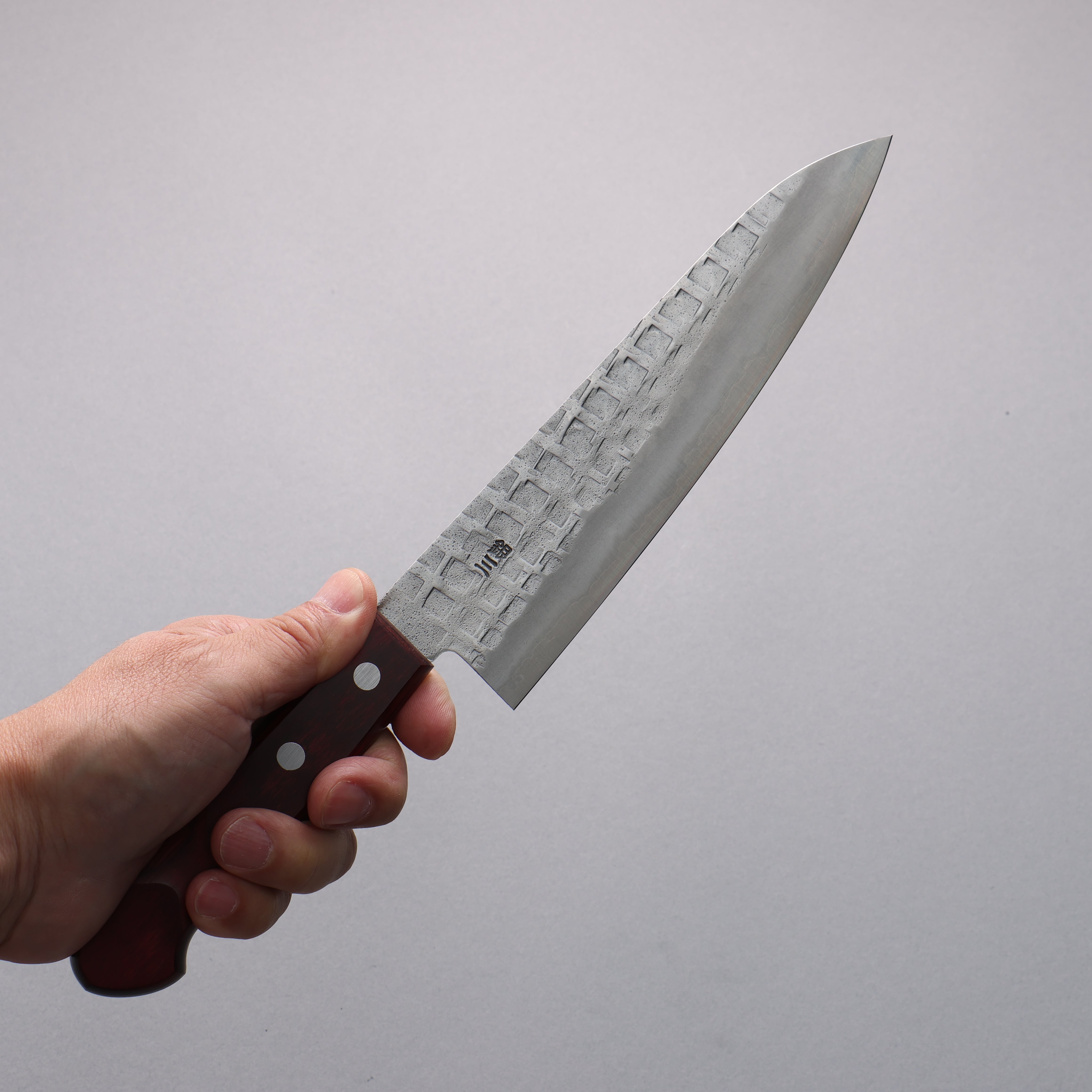 Nao Yamamoto Silver Steel No.3 Nashiji Hammered(square) Gyuto 180mm Red Pakka wood Handle - Japanny - Best Japanese Knife