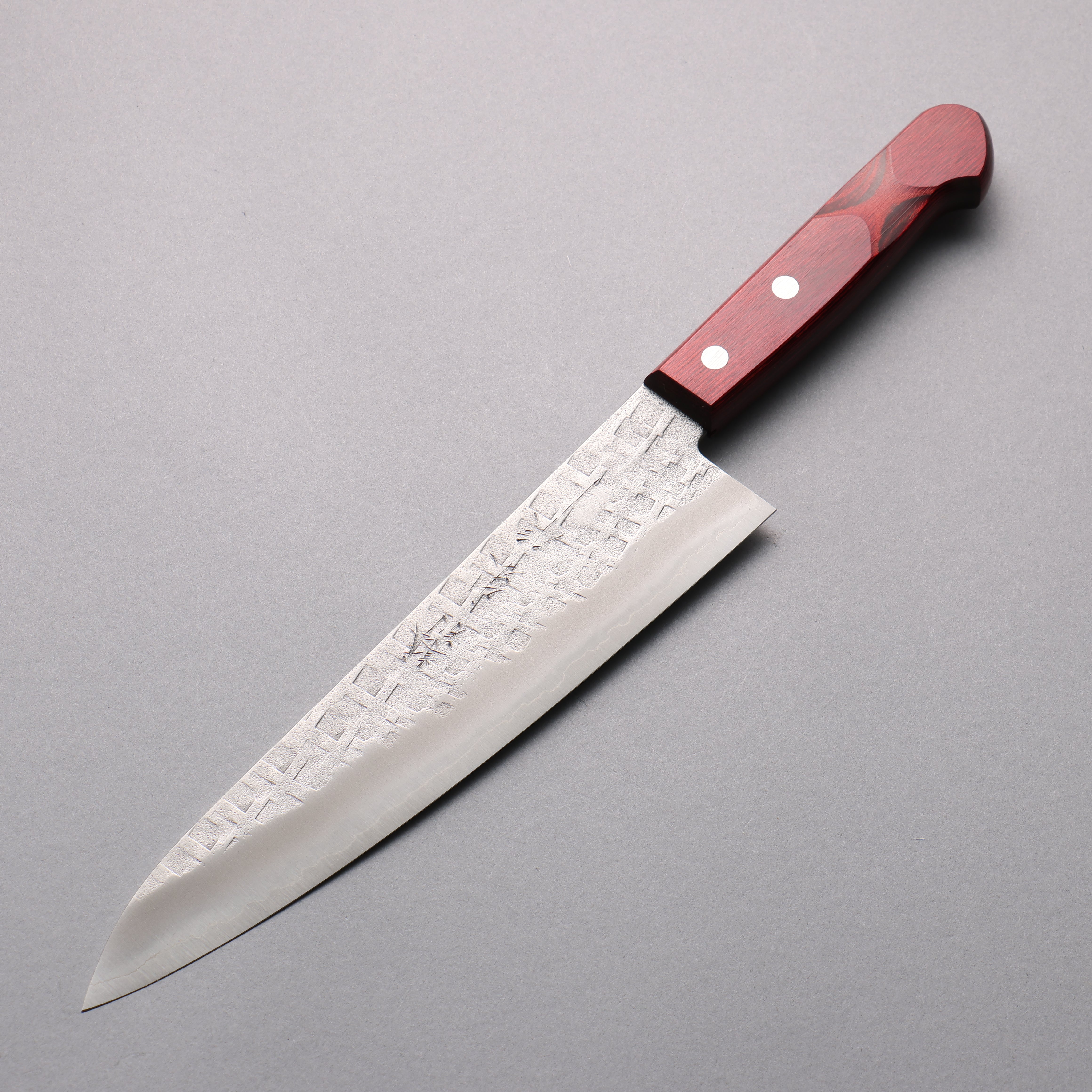 Nao Yamamoto Silver Steel No.3 Nashiji Hammered(square) Gyuto 210mm Red Pakka wood Handle - Japanny - Best Japanese Knife