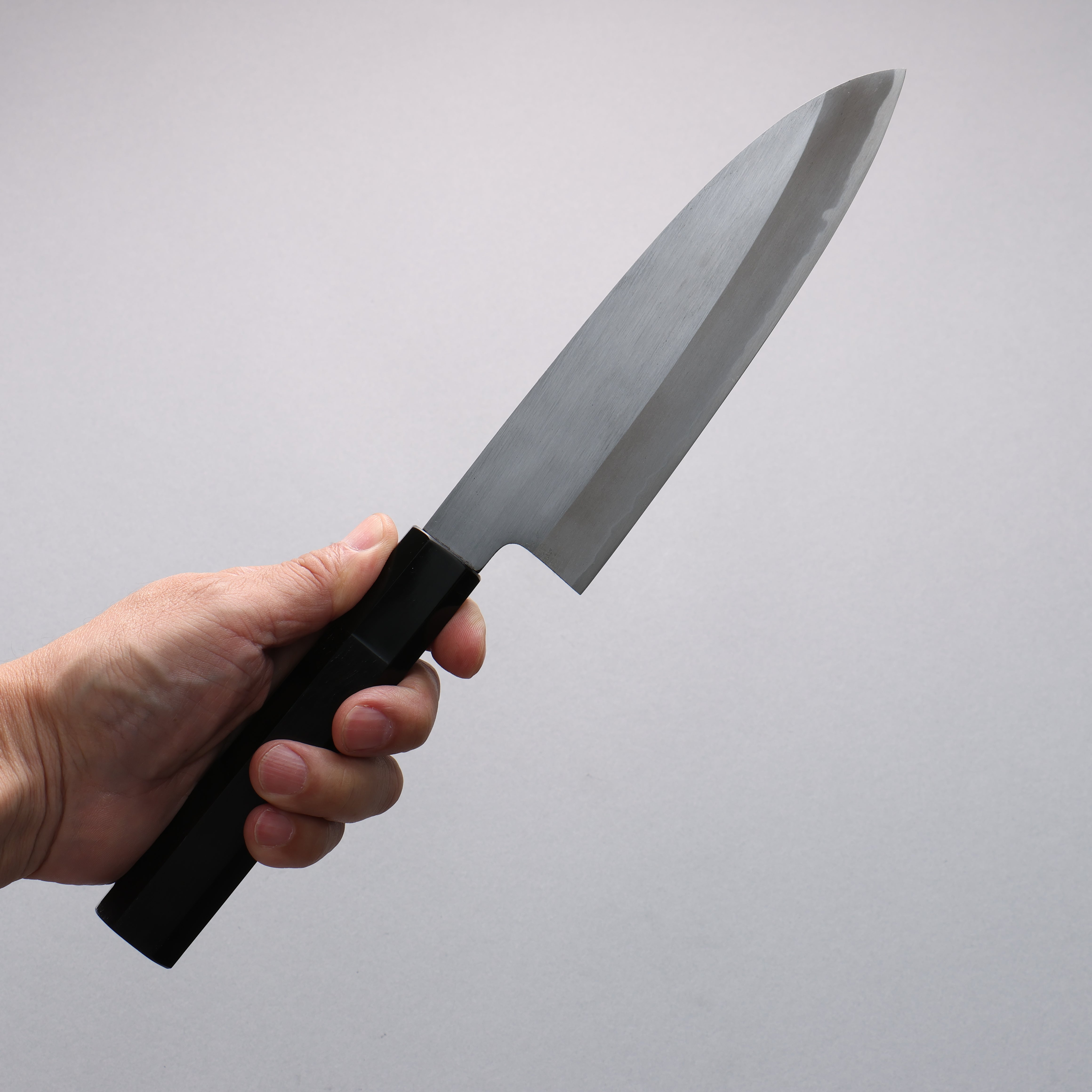 Minamoto Akitada Blue Steel No.2 Kasumitogi Santoku 180mm Ebony Wood Handle - Japanny - Best Japanese Knife