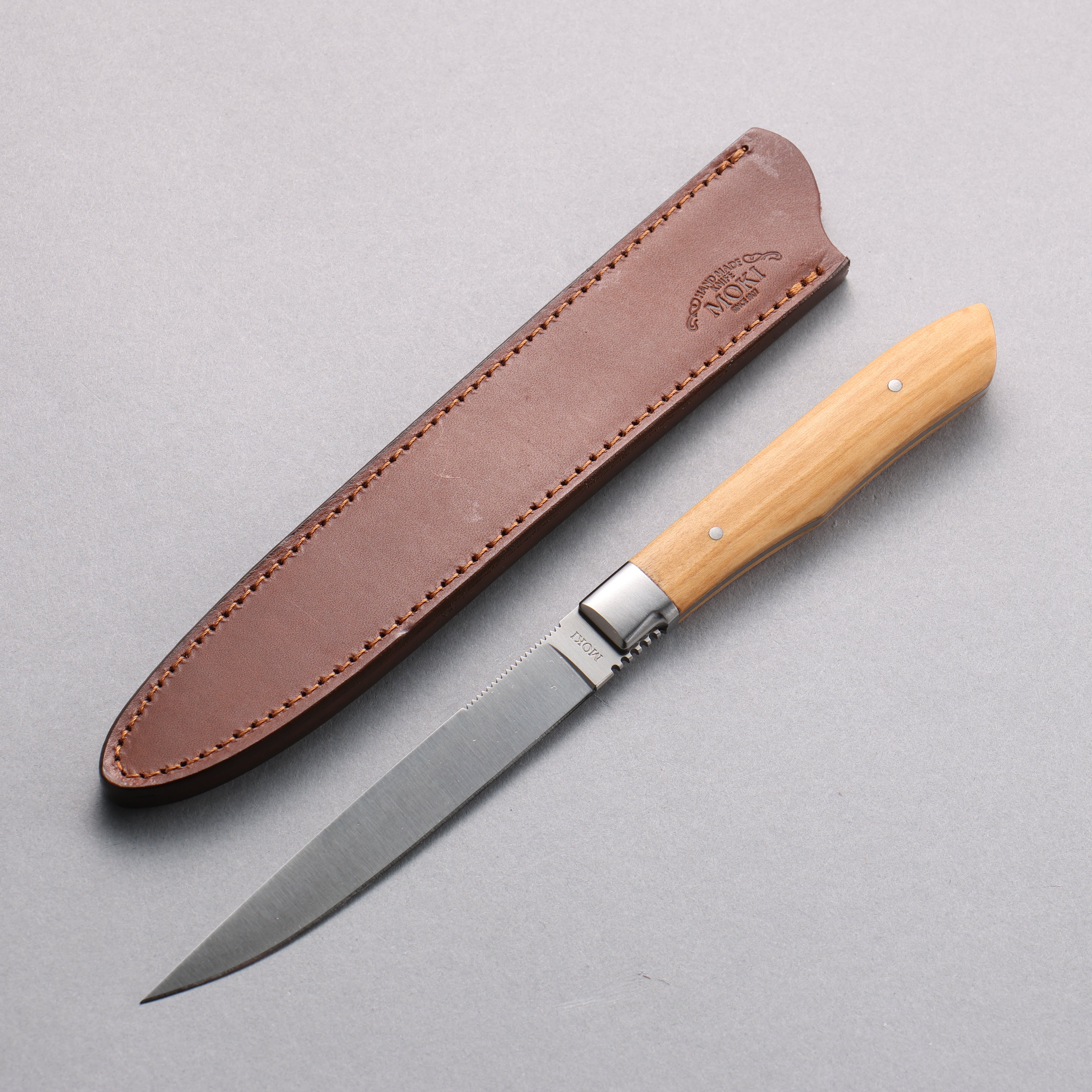 Moki Knife AUS8 Steak 75mm Olive tree Handle with Sheath - Japanny - Best Japanese Knife