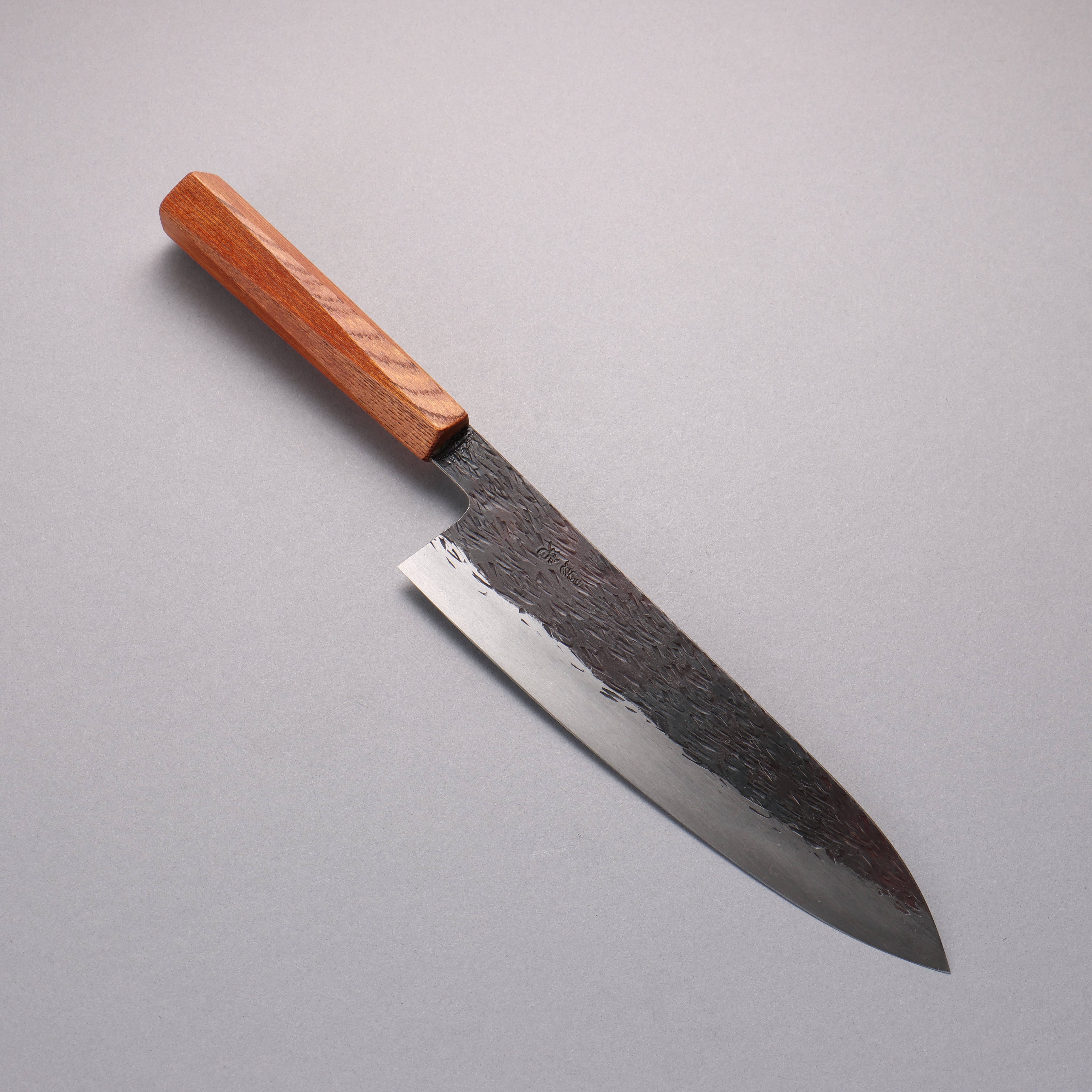 Isamitsu Abe White Steel No.1 Hammered Gyuto 210mm Oak (pentagonal) Handle - Japanny - Best Japanese Knife