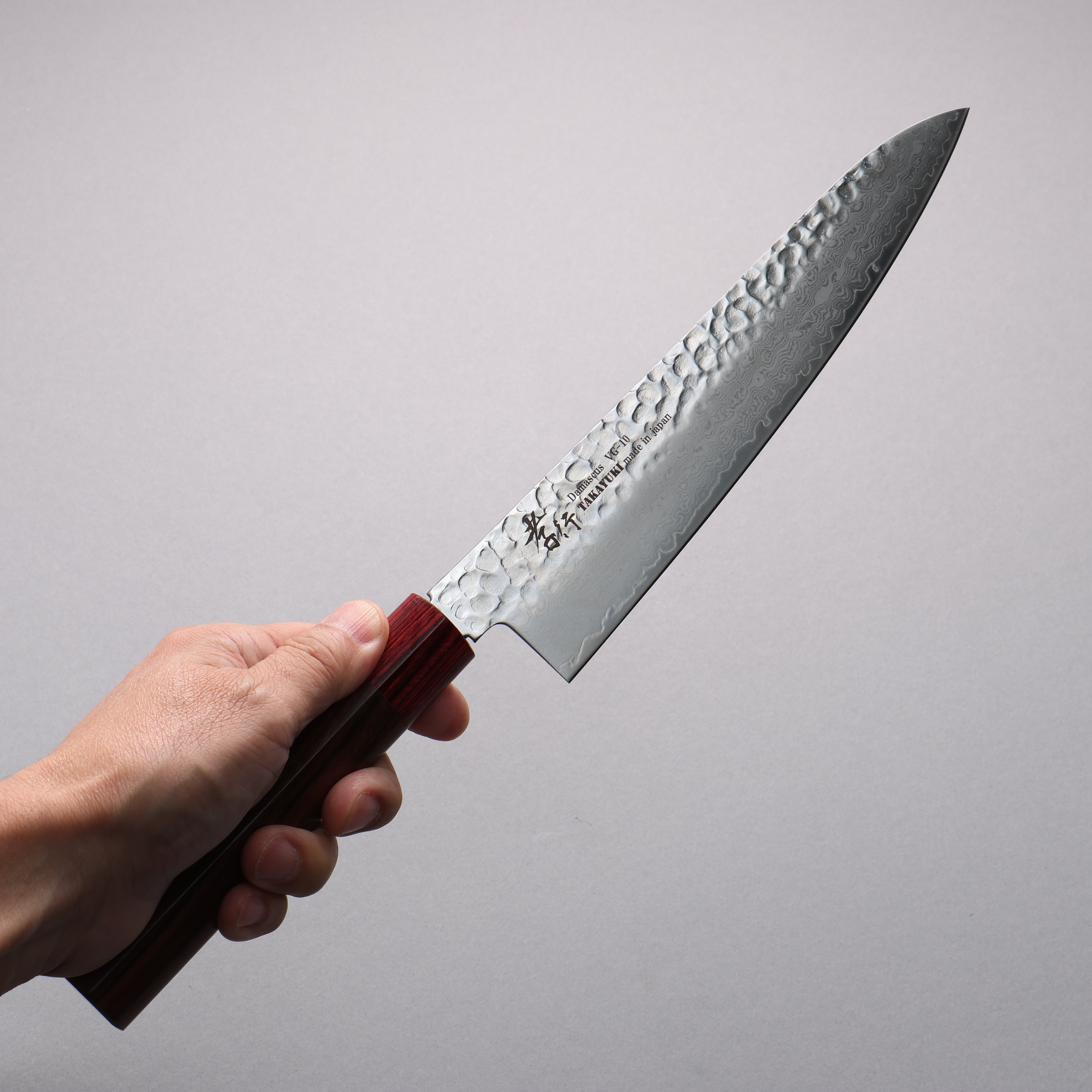 Sakai Takayuki VG10 33 Layer Hammered Damascus Gyuto 210mm Rosewood (ferrule: Red Pakka wood) Handle - Japanny - Best Japanese Knife