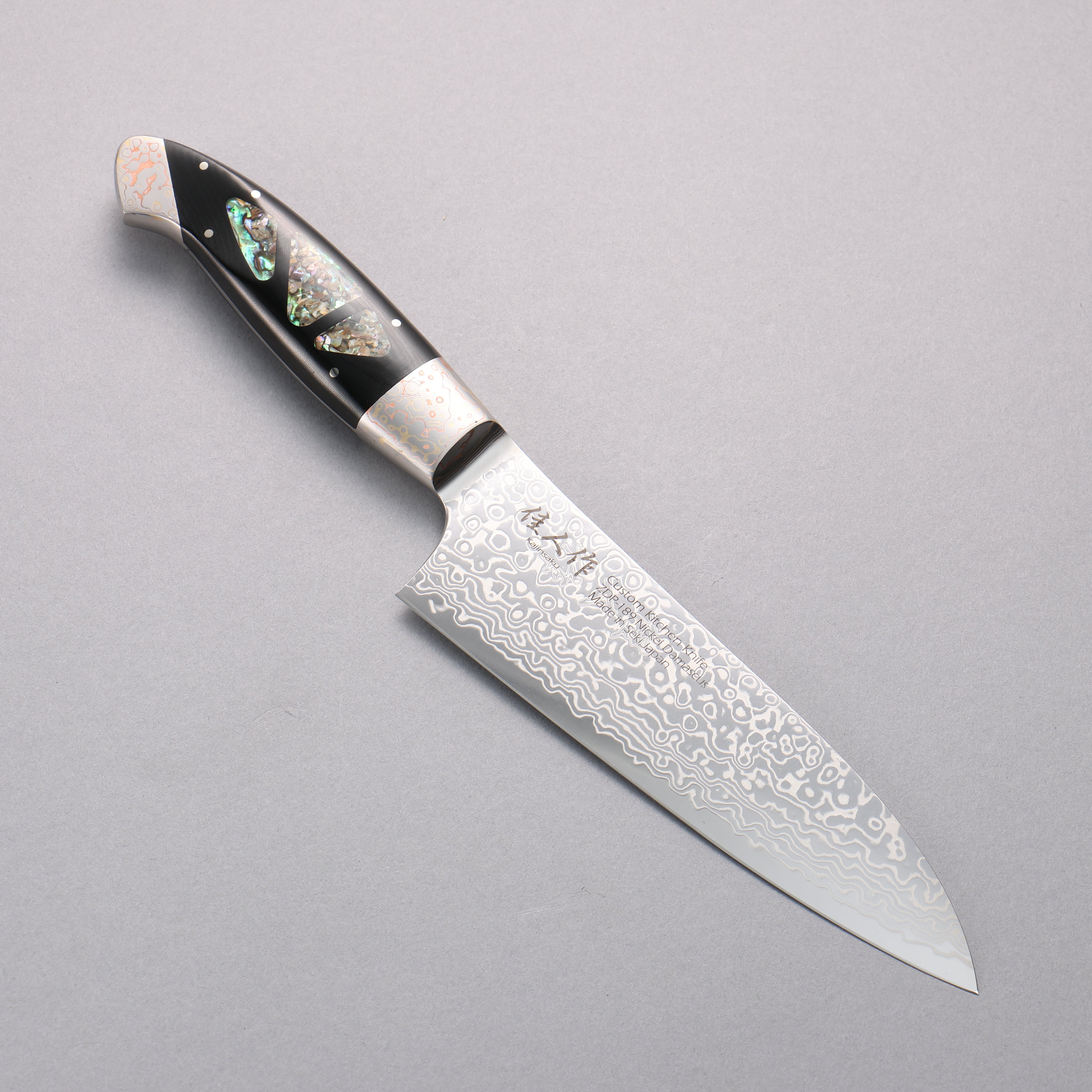 Kajin ZDP189 Damascus Migaki Finished Santoku 165mm Abalone Inlay Handle - Japanny - Best Japanese Knife