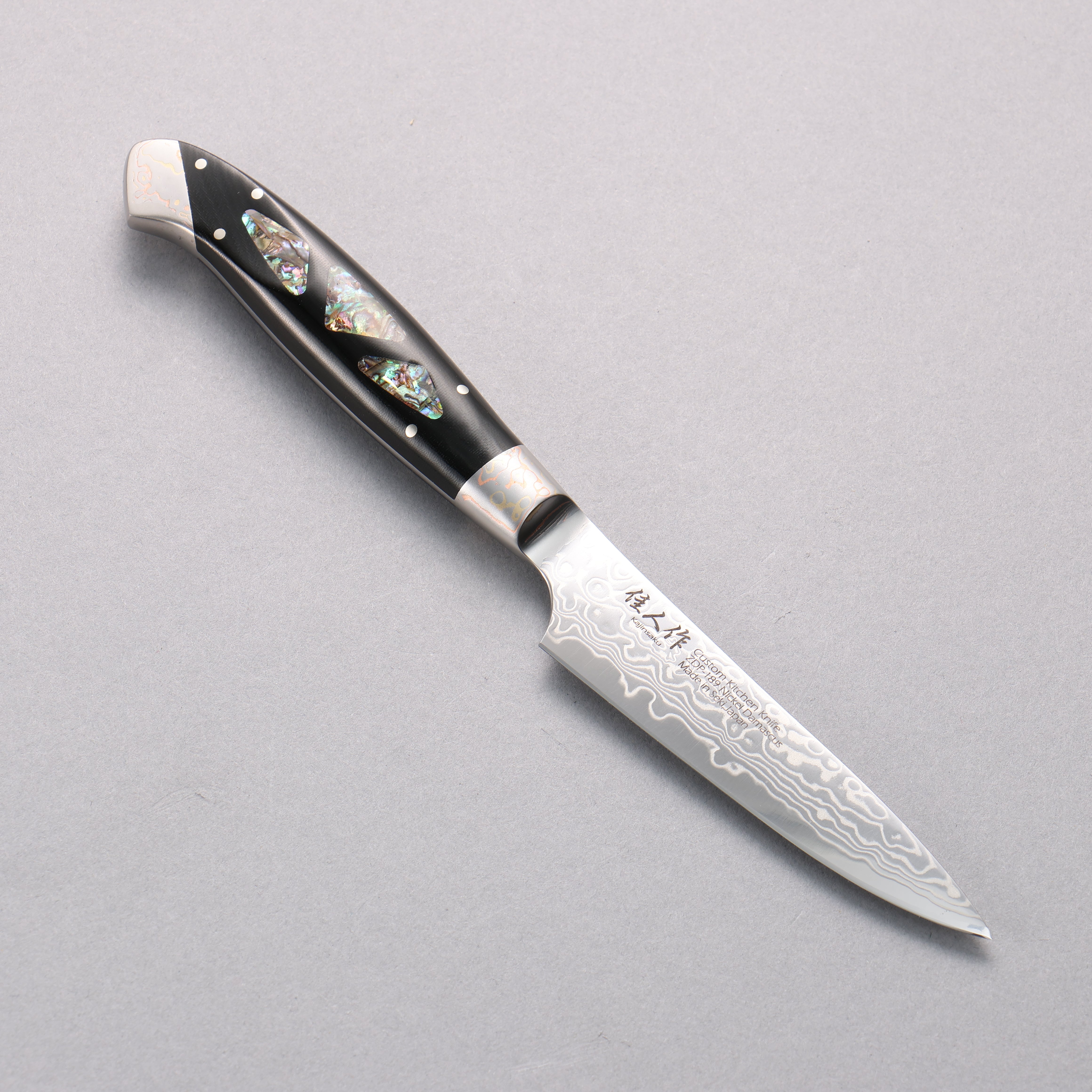 Kajin ZDP189 Damascus Migaki Finished Petty-Utility 95mm Abalone Inlay Handle - Japanny - Best Japanese Knife