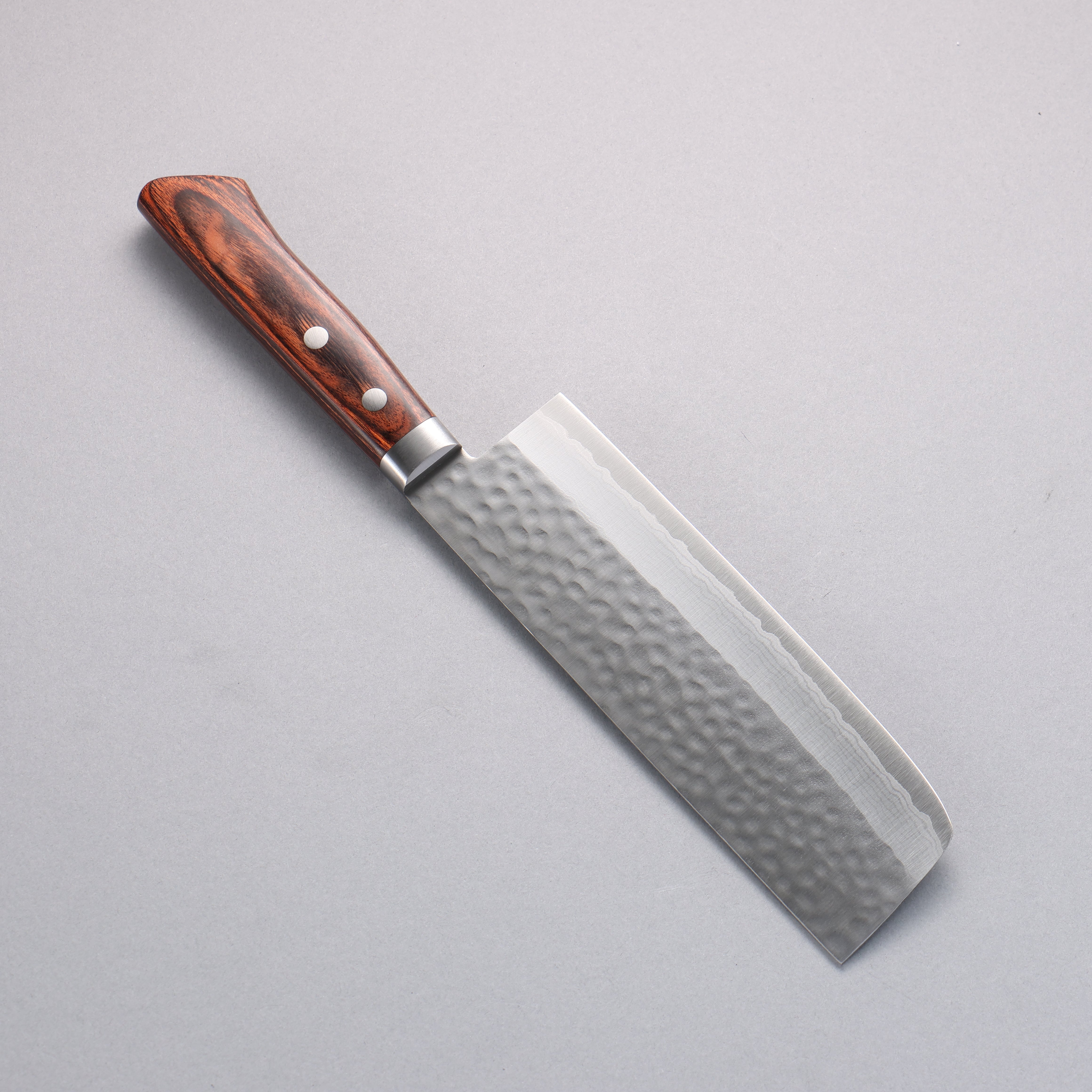 Kunihira Kokuryu VG10 Hammered Damascus Nakiri 165mm Mahogany Pakka wood Handle - Japanny - Best Japanese Knife