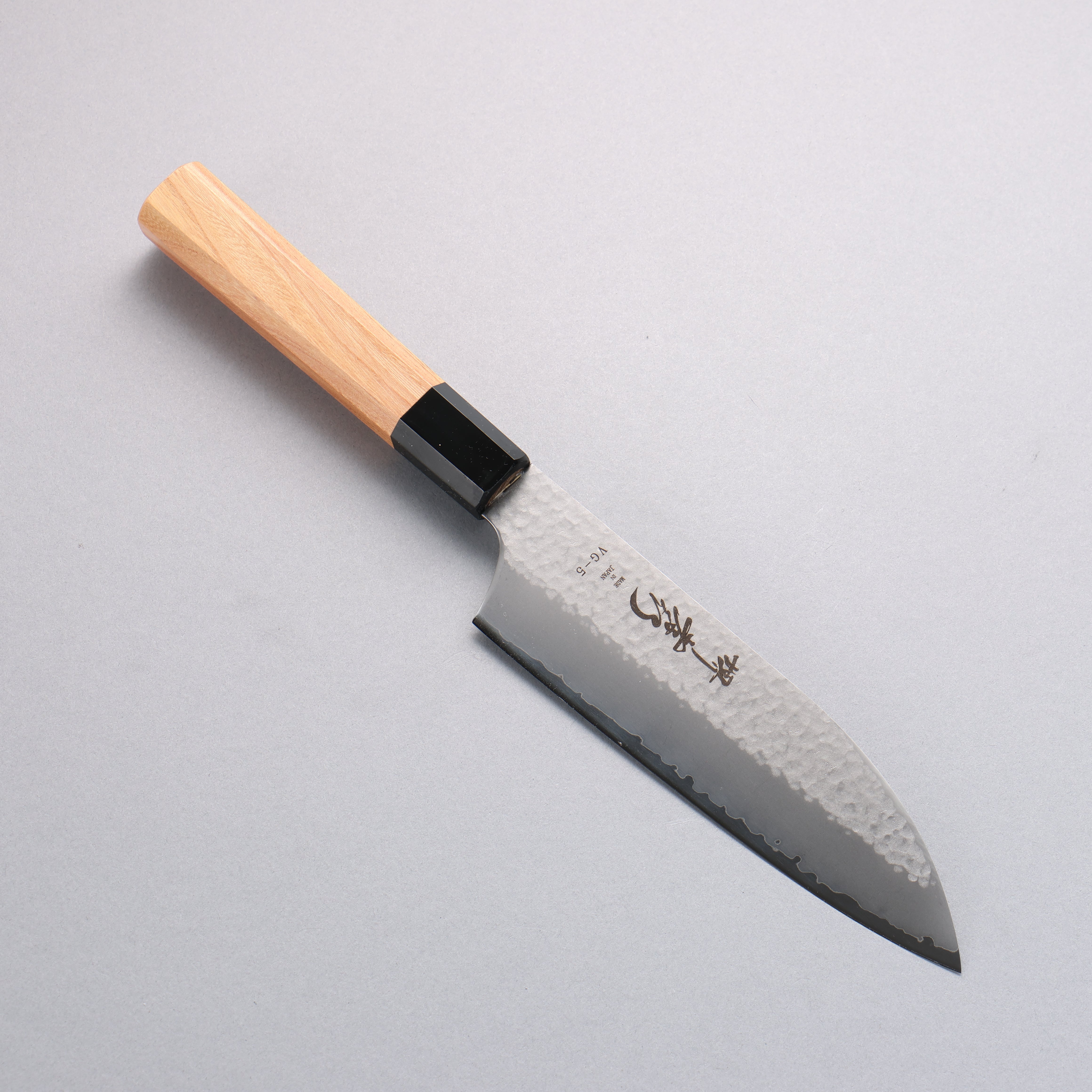 Sakai Takayuki VG5 Hammered Santoku 165mm Magnolia (Ferrule: Black Plastic) Handle Kataoka - Japanny - Best Japanese Knife