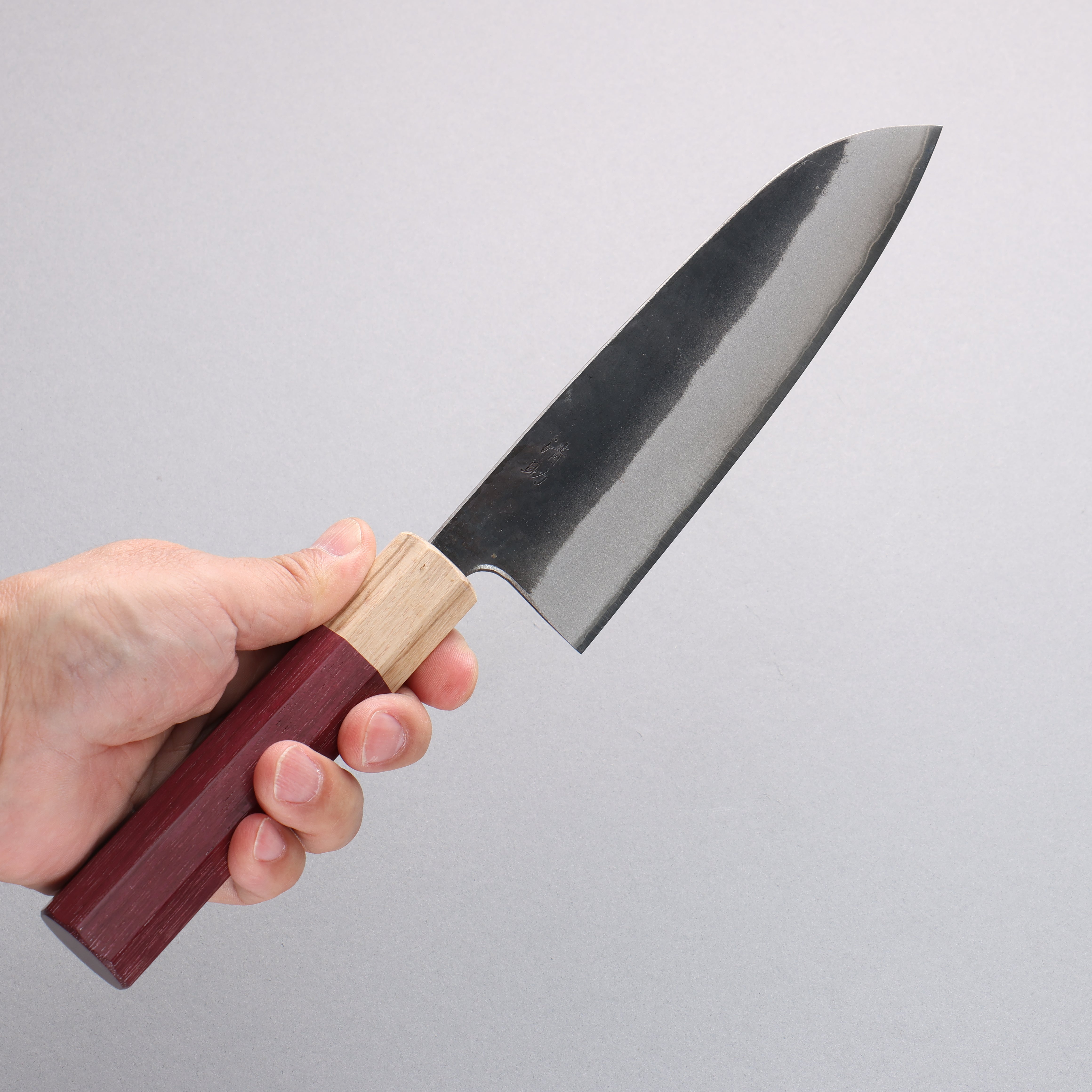Seisuke Blue Steel No.2 Black Finished Santoku 170mm Purpleheart (Ferrule: Oak) Handle - Japanny - Best Japanese Knife