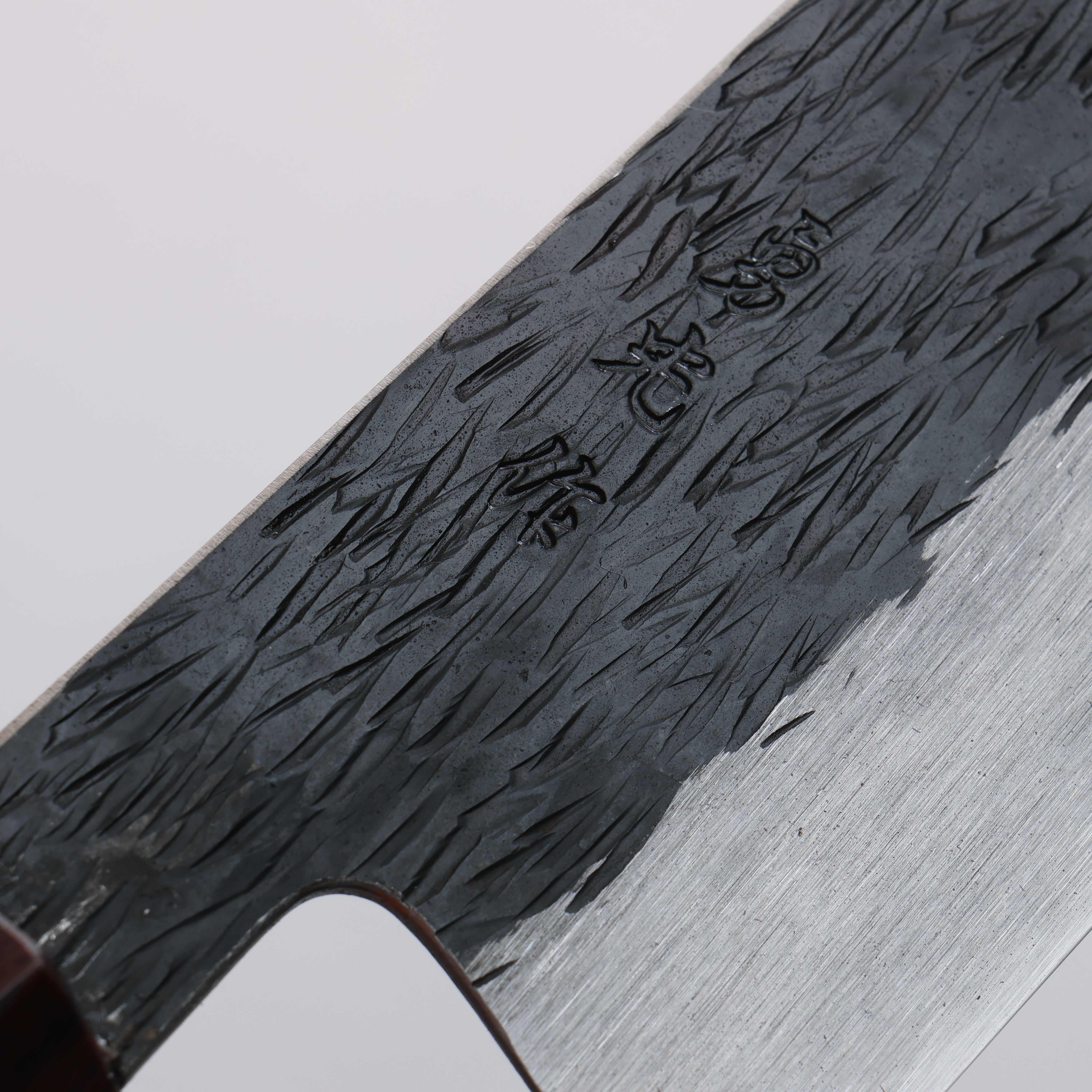 Isamitsu Abe Blue Super Hammered Black Finished Gyuto 240mm Purple Bombay Black Wood (Pentagonal) Handle - Japanny - Best Japanese Knife