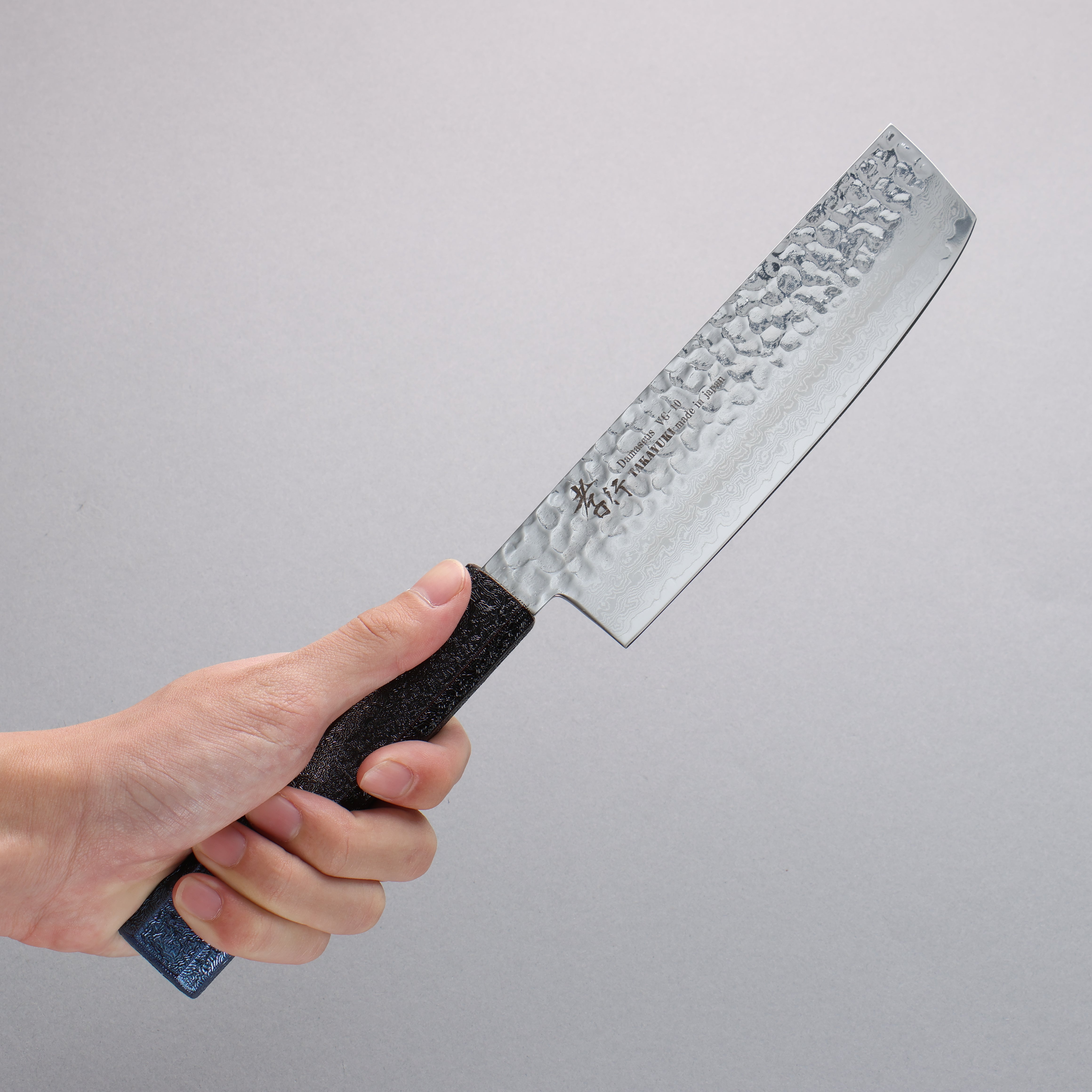 Sakai Takayuki Rinnou VG10 33 Layer Damascus Nakiri 160mm Blue Lacquered Handle - Japanny - Best Japanese Knife