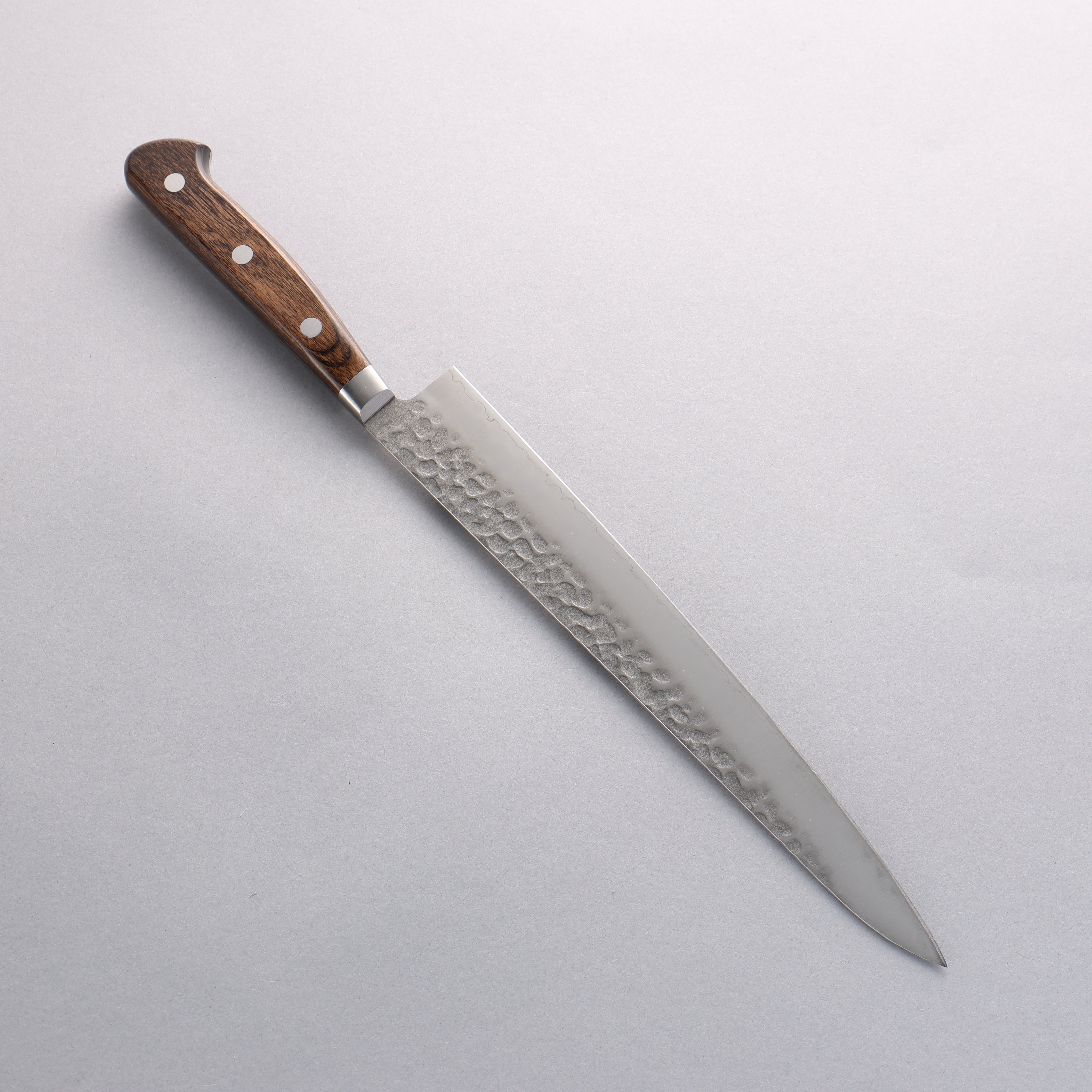 Seisuke AUS8 Hammered Sujihiki 240mm Brown Pakka wood Handle - Japanny - Best Japanese Knife