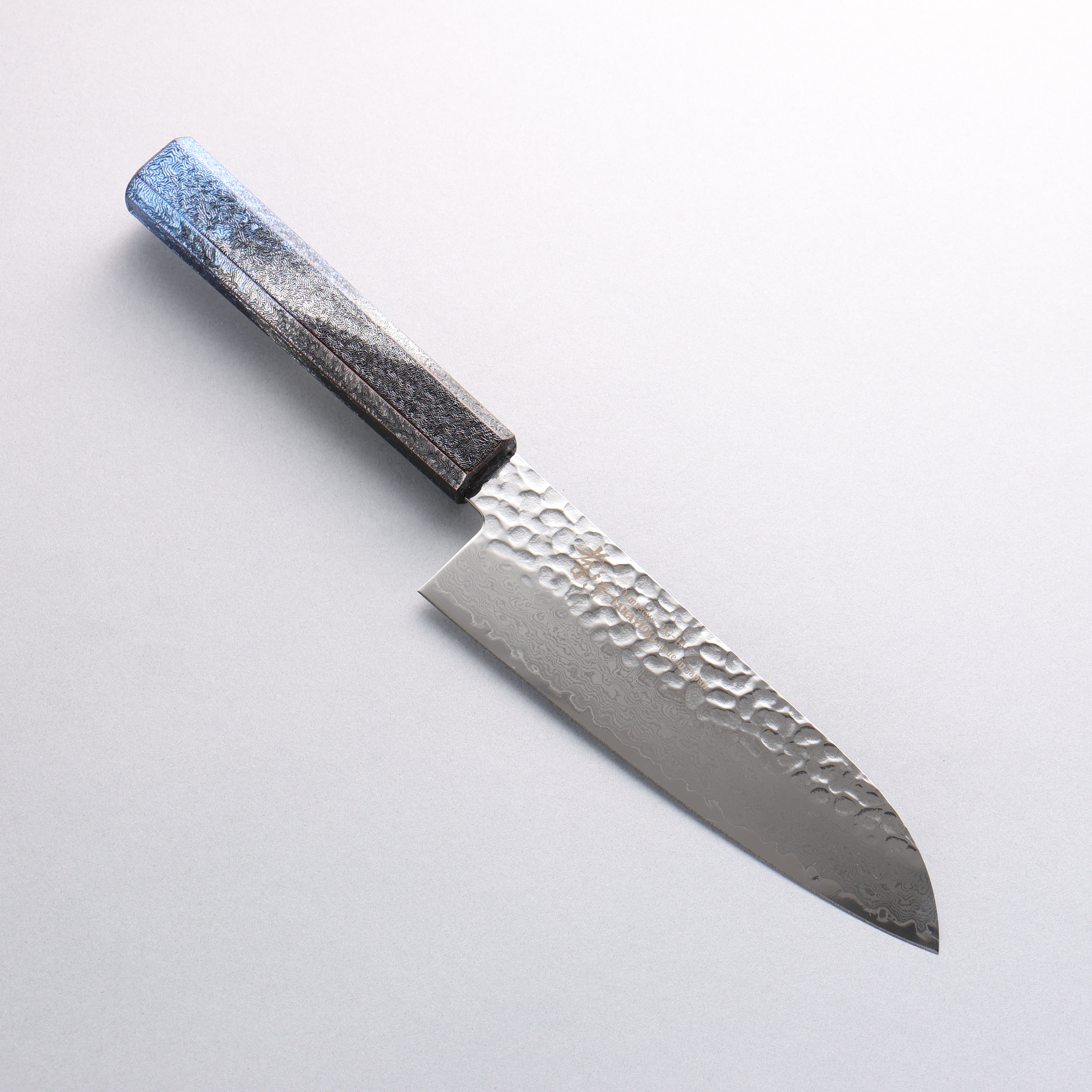 Sakai Takayuki Rinnou VG10 33 Layer Damascus Santoku 170mm Blue Lacquered Handle - Japanny - Best Japanese Knife