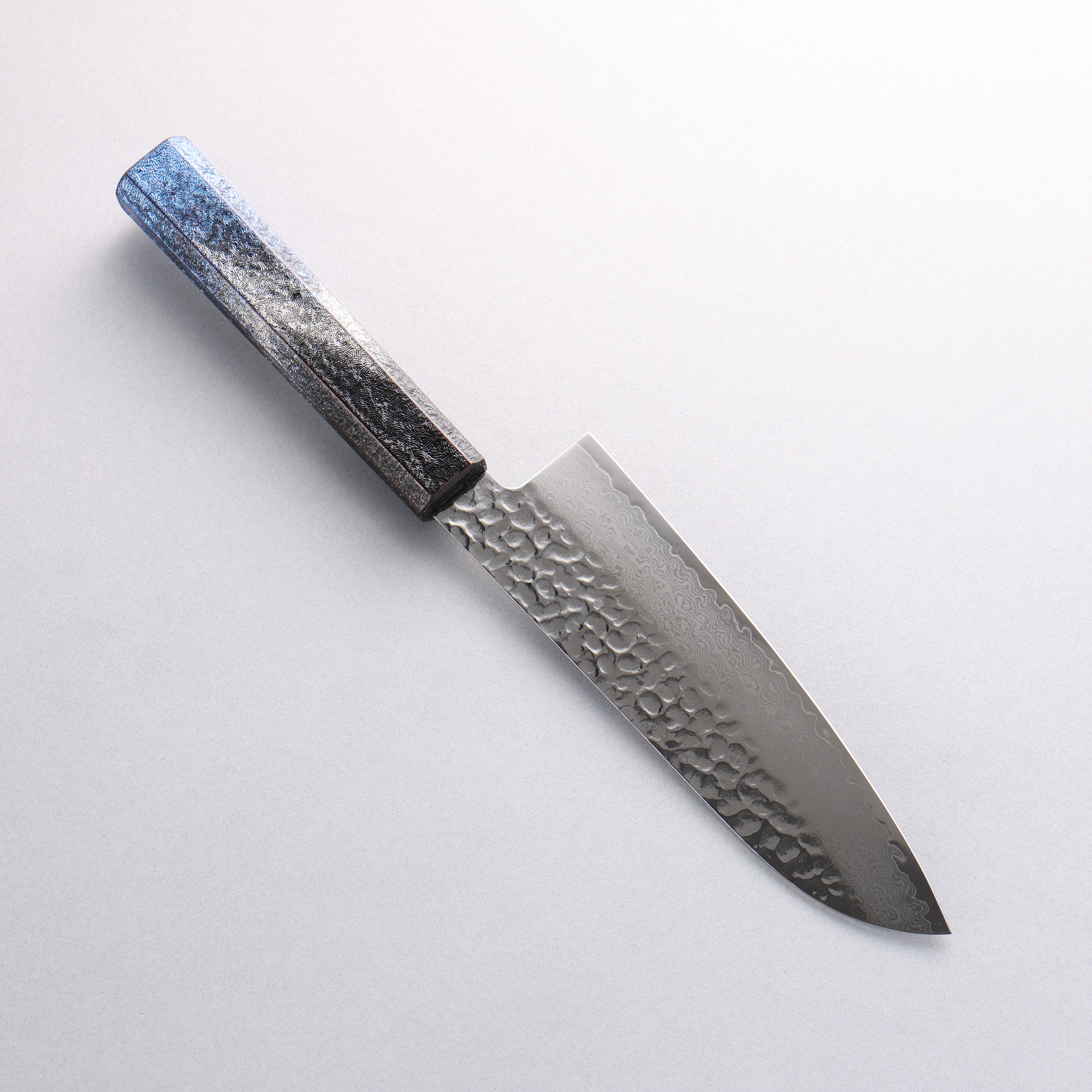 Sakai Takayuki Rinnou VG10 33 Layer Damascus Santoku 170mm Blue Lacquered Handle - Japanny - Best Japanese Knife