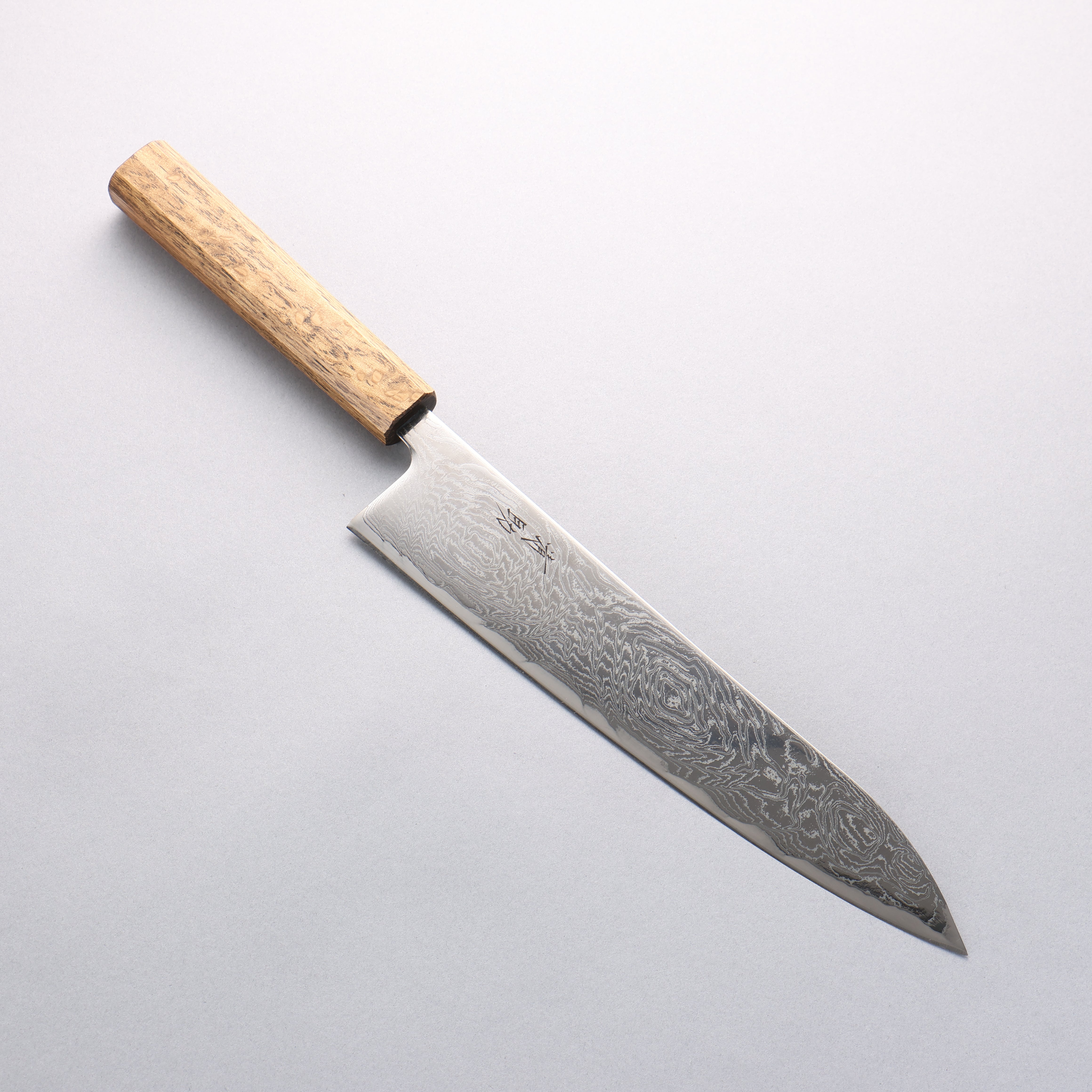 Seisuke Nami AUS10 Mirrored Finish Damascus Gyuto 240mm Oak Handle - Japanny - Best Japanese Knife