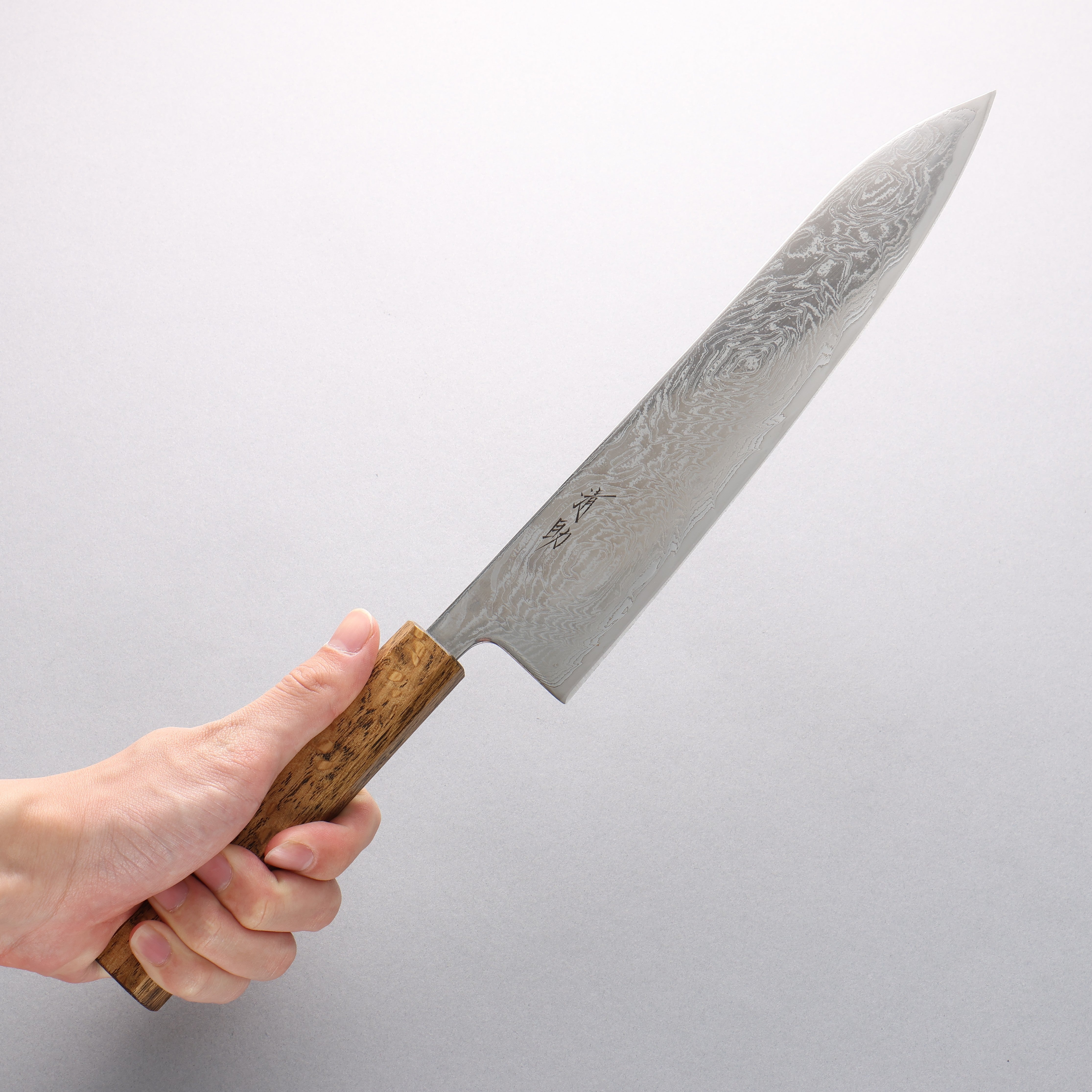 Seisuke Nami AUS10 Mirrored Finish Damascus Gyuto 240mm Oak Handle - Japanny - Best Japanese Knife