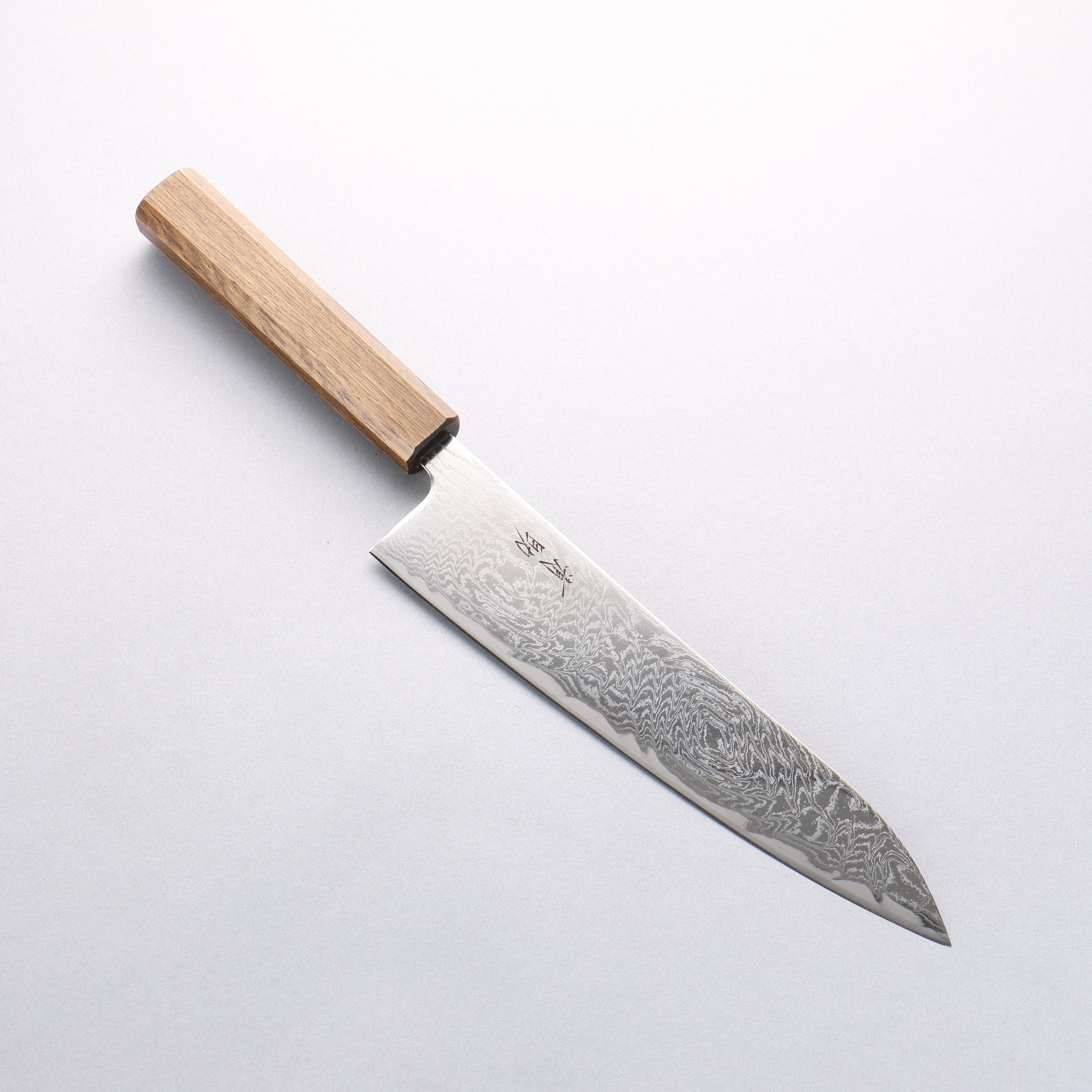 Seisuke Nami AUS10 Mirrored Finish Damascus Gyuto 210mm Oak Handle - Japanny - Best Japanese Knife