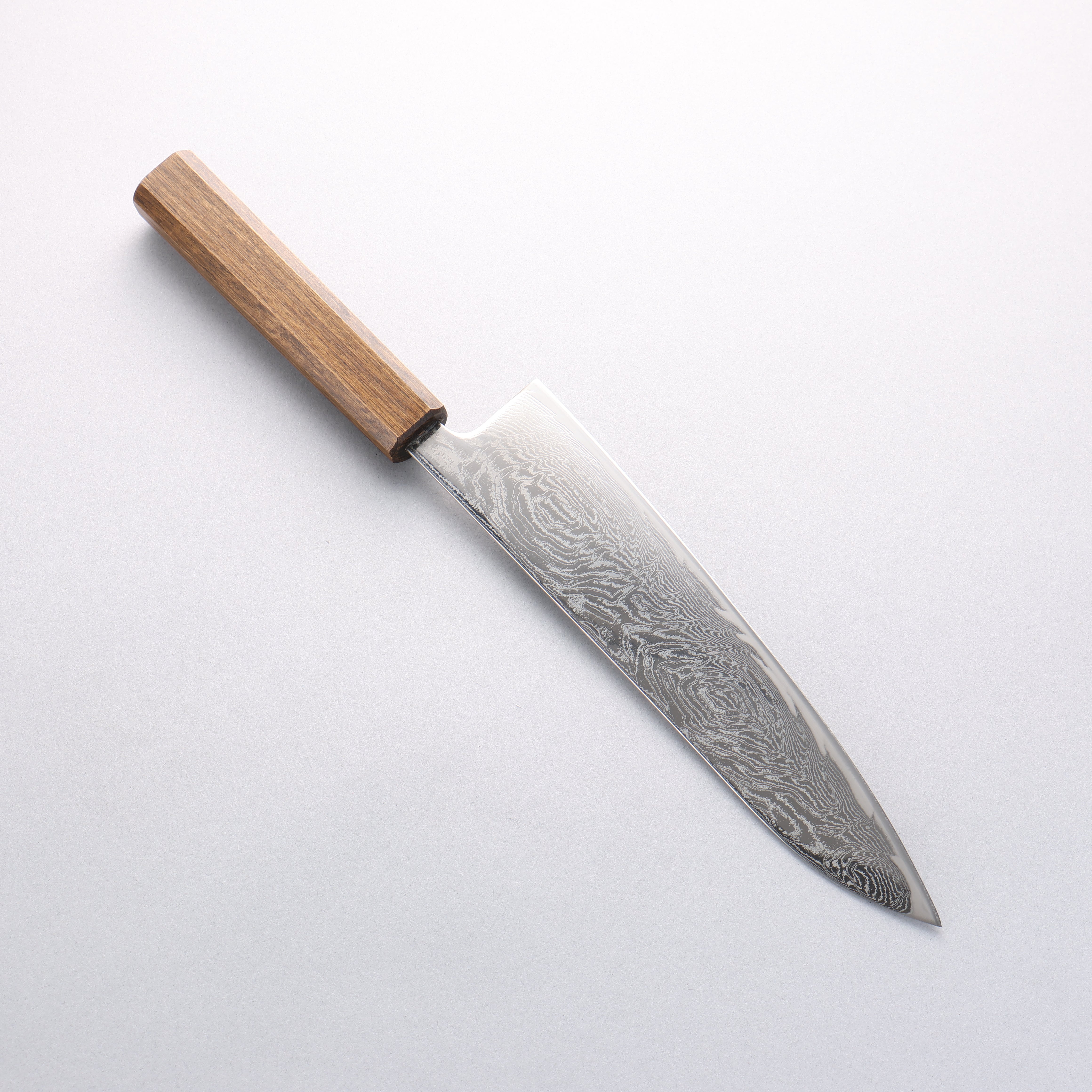 Seisuke Nami AUS10 Mirrored Finish Damascus Gyuto 210mm Oak Handle - Japanny - Best Japanese Knife