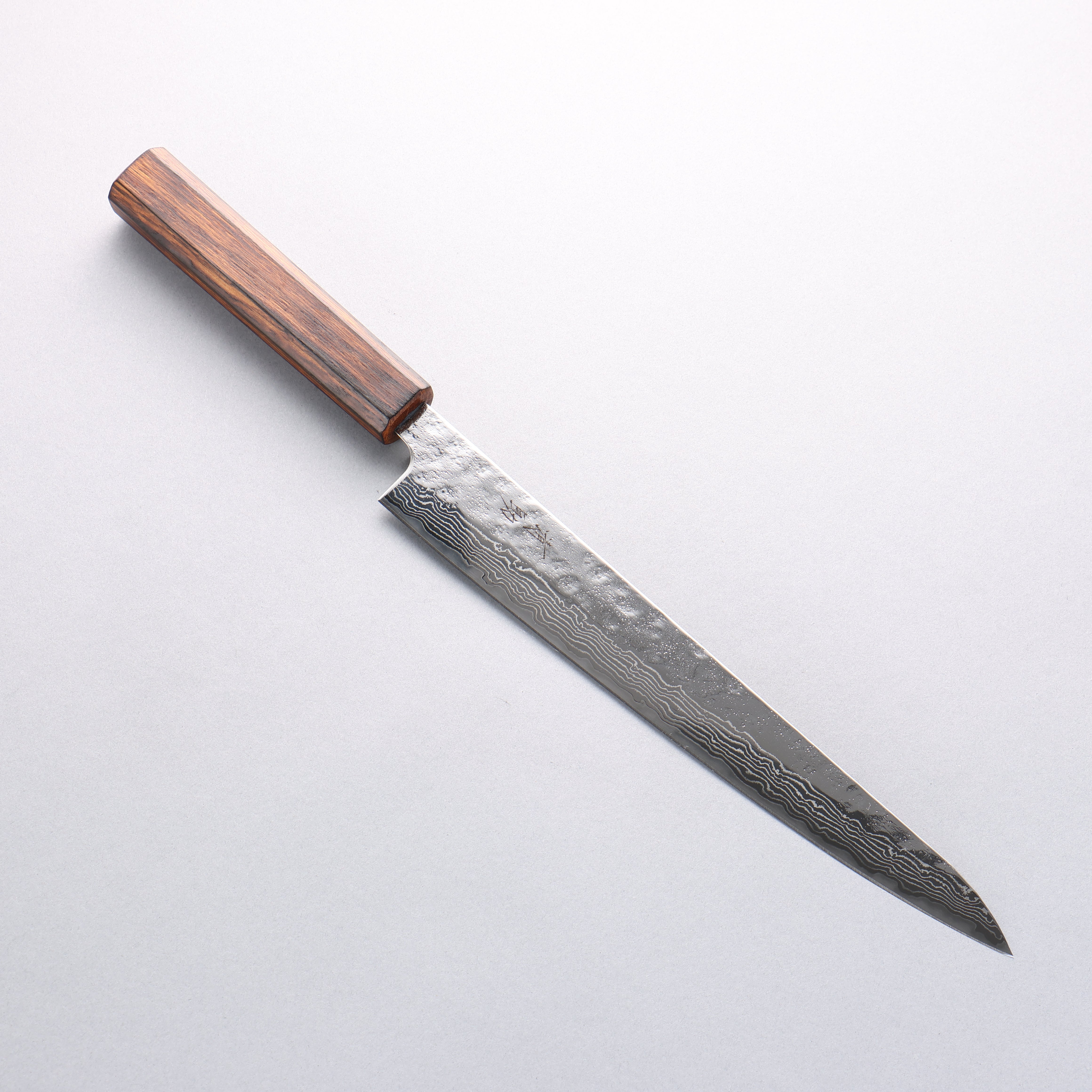 Seisuke Stainless Steel 440C Hammered Damascus Migaki Finished Sujihiki 240mm Oak Handle - Japanny - Best Japanese Knife