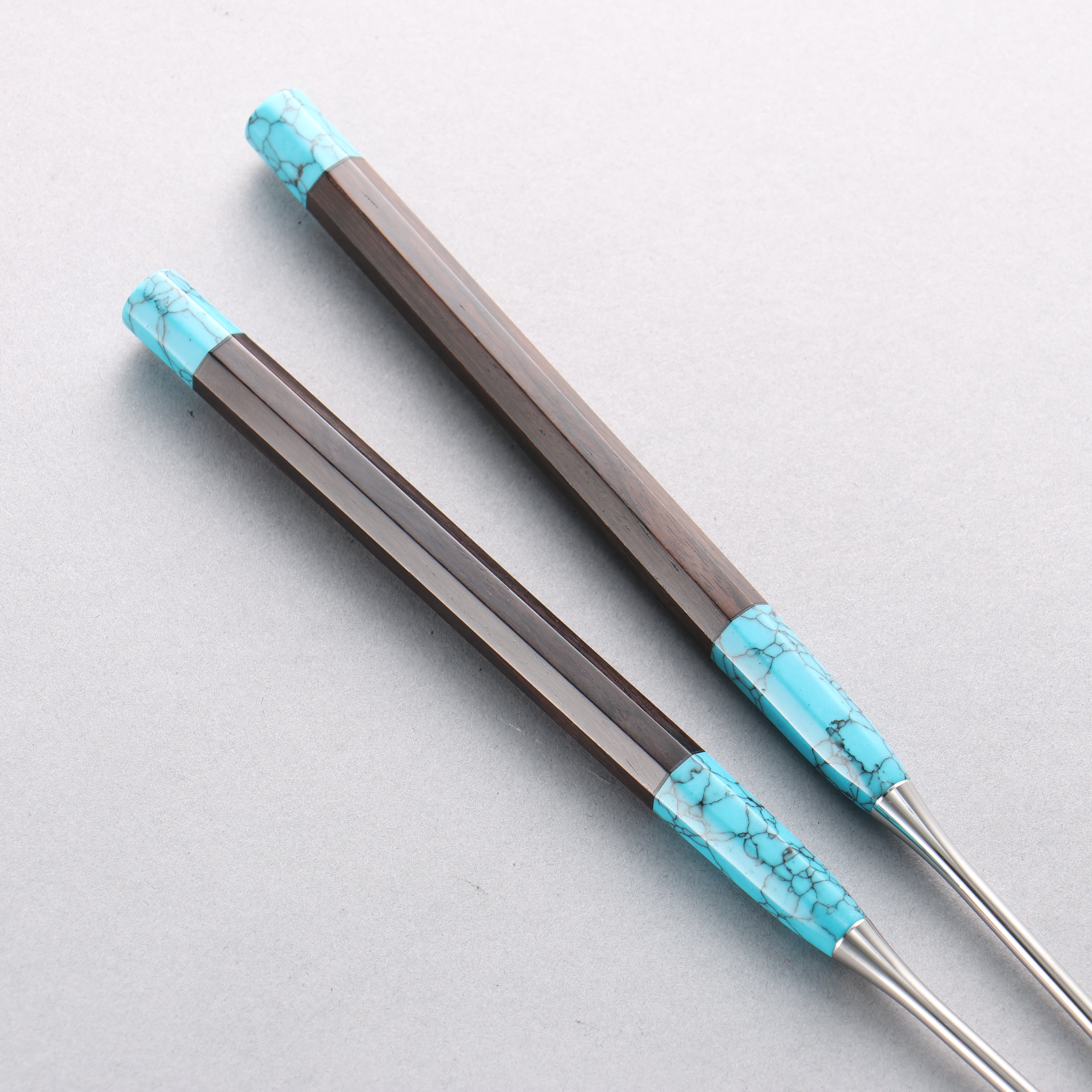 Stainless Steel Moribashi Ebony (With Double Turquoise Bolsters) Handle 180mm - Japanny - Best Japanese Knife