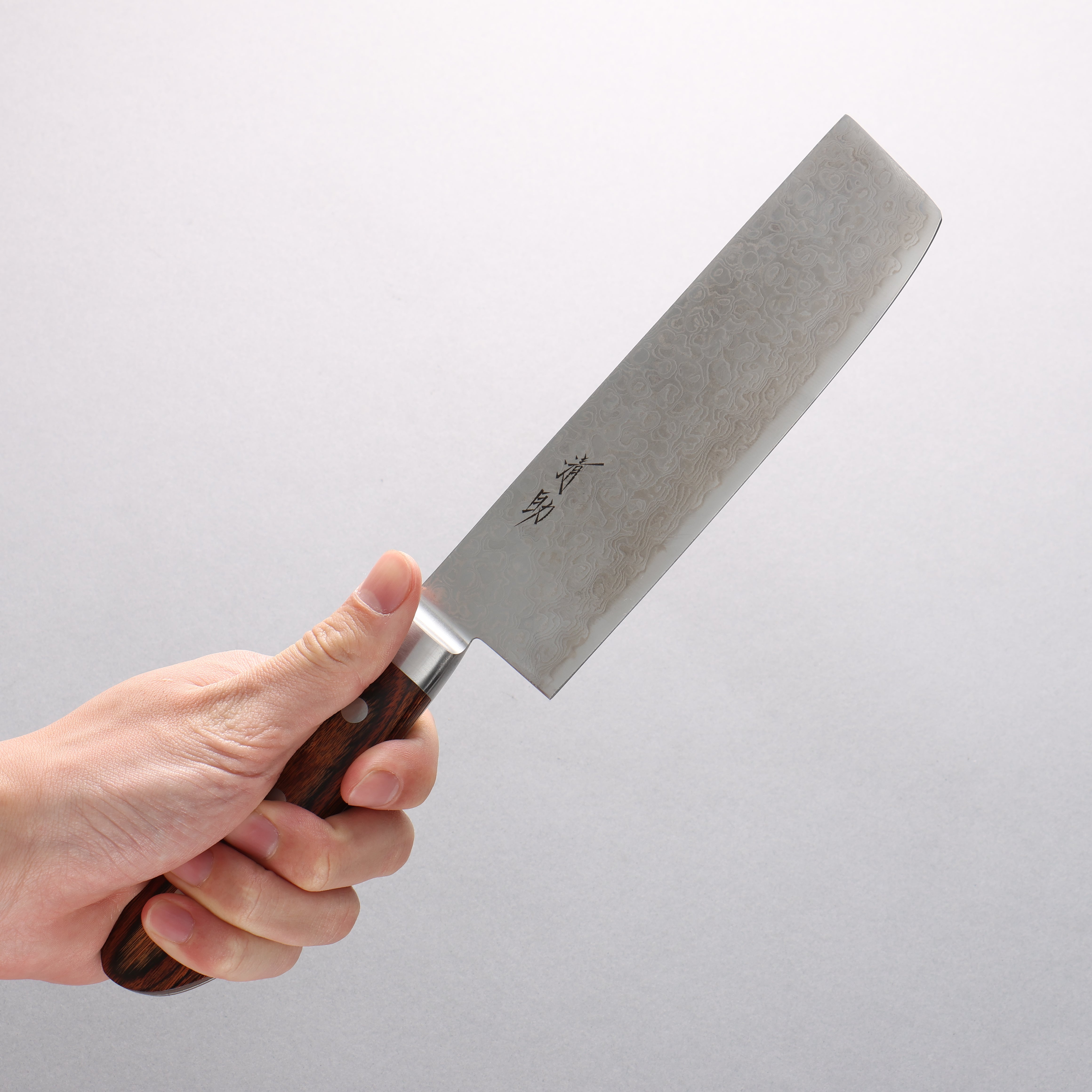 Seisuke Mokusei ZA-18 Mirrored Finish Damascus Nakiri 165mm Brown Pakka wood Handle - Japanny - Best Japanese Knife