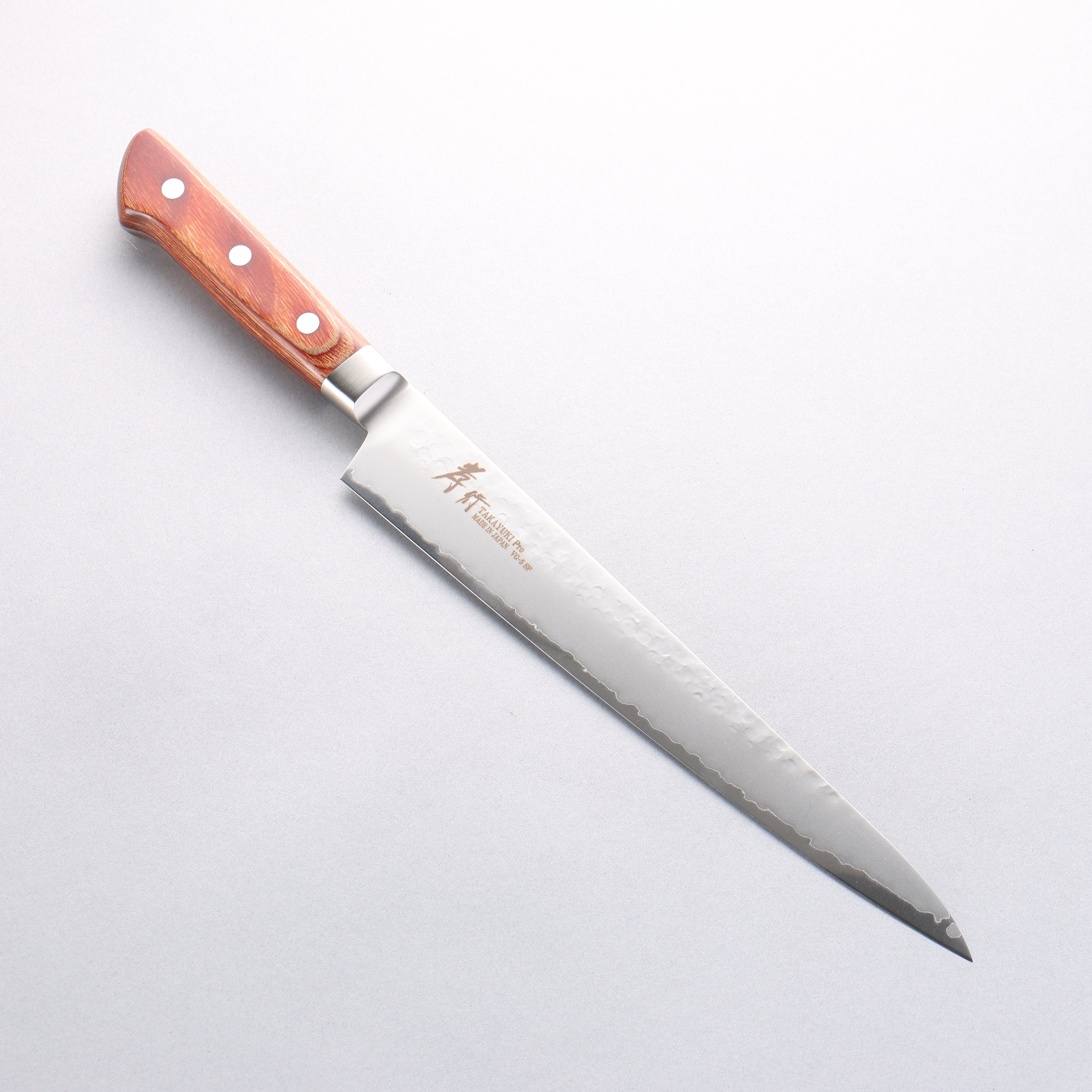 Sakai Takayuki VG5 Hammered Sujihiki 240mm Brown Pakka wood Handle - Japanny - Best Japanese Knife