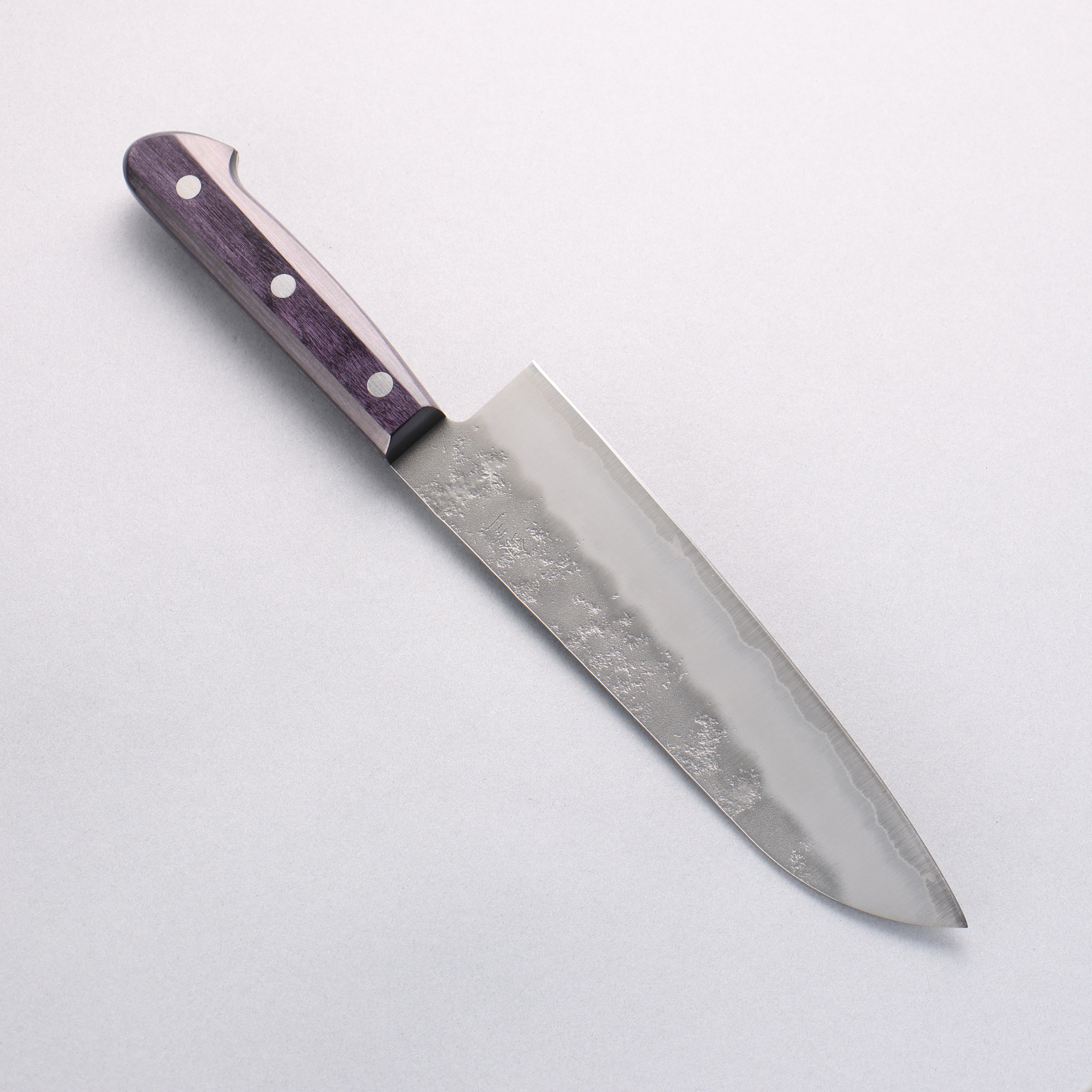Seisuke Budou Silver Steel No.3 Nashiji Santoku 180mm Purple Pakka wood Handle - Japanny - Best Japanese Knife