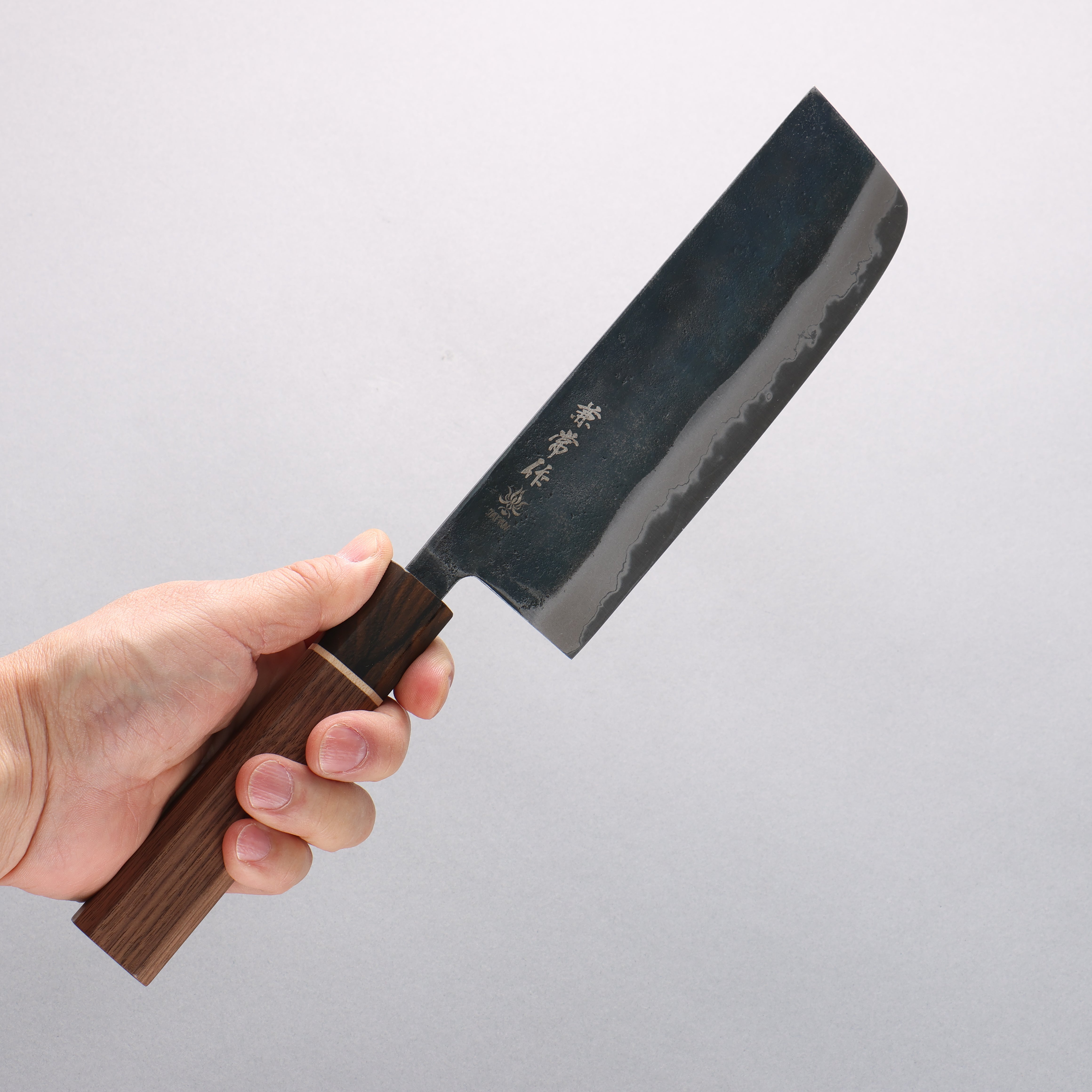 Kanetsune MATSU-ZUMI-YAKI White Steel No.2 Damascus Black Finished Nakiri 165mm Walnut Handle - Japanny - Best Japanese Knife