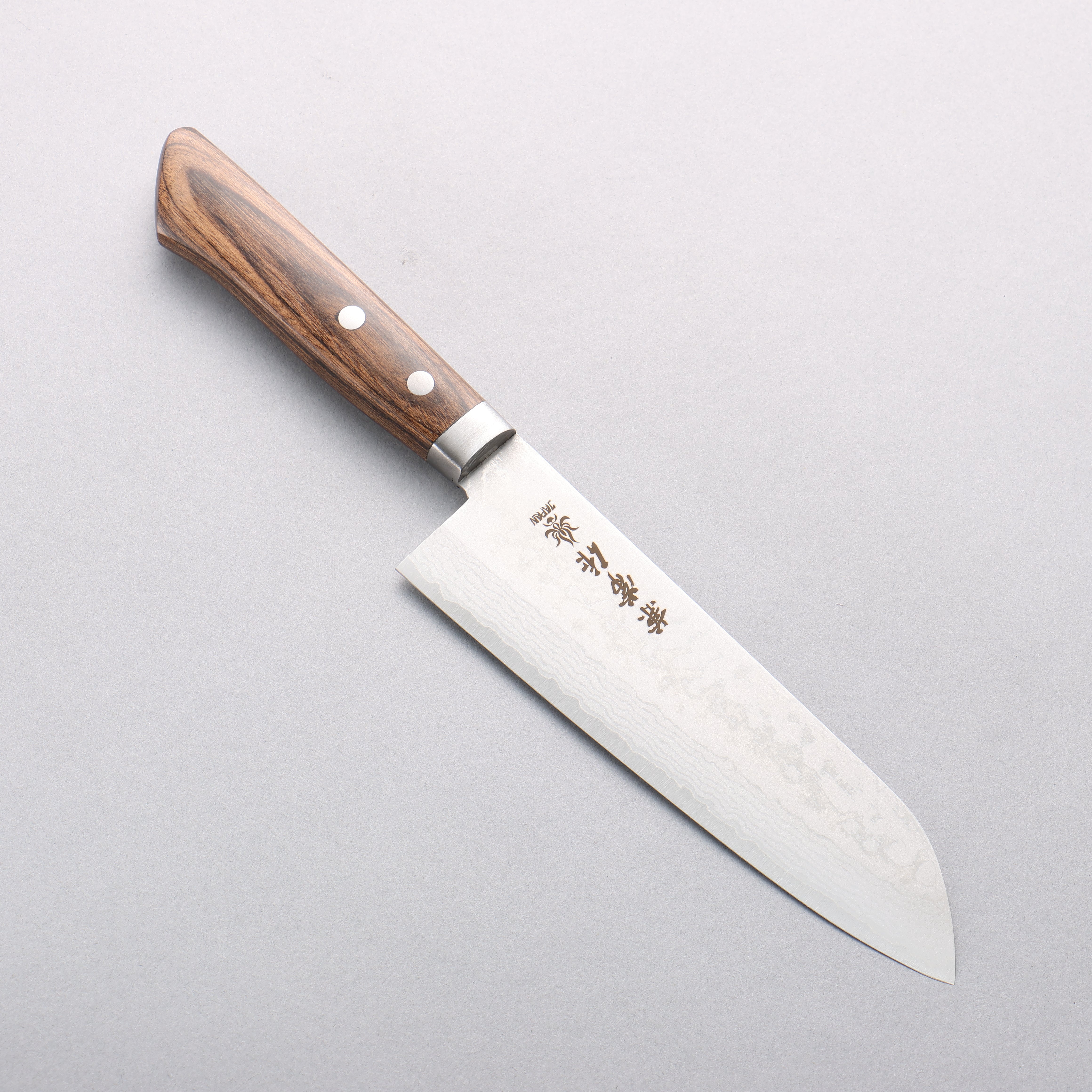 Kanetsune Sairyu VG10 Damascus Santoku 165mm Brown Ash Handle - Japanny - Best Japanese Knife