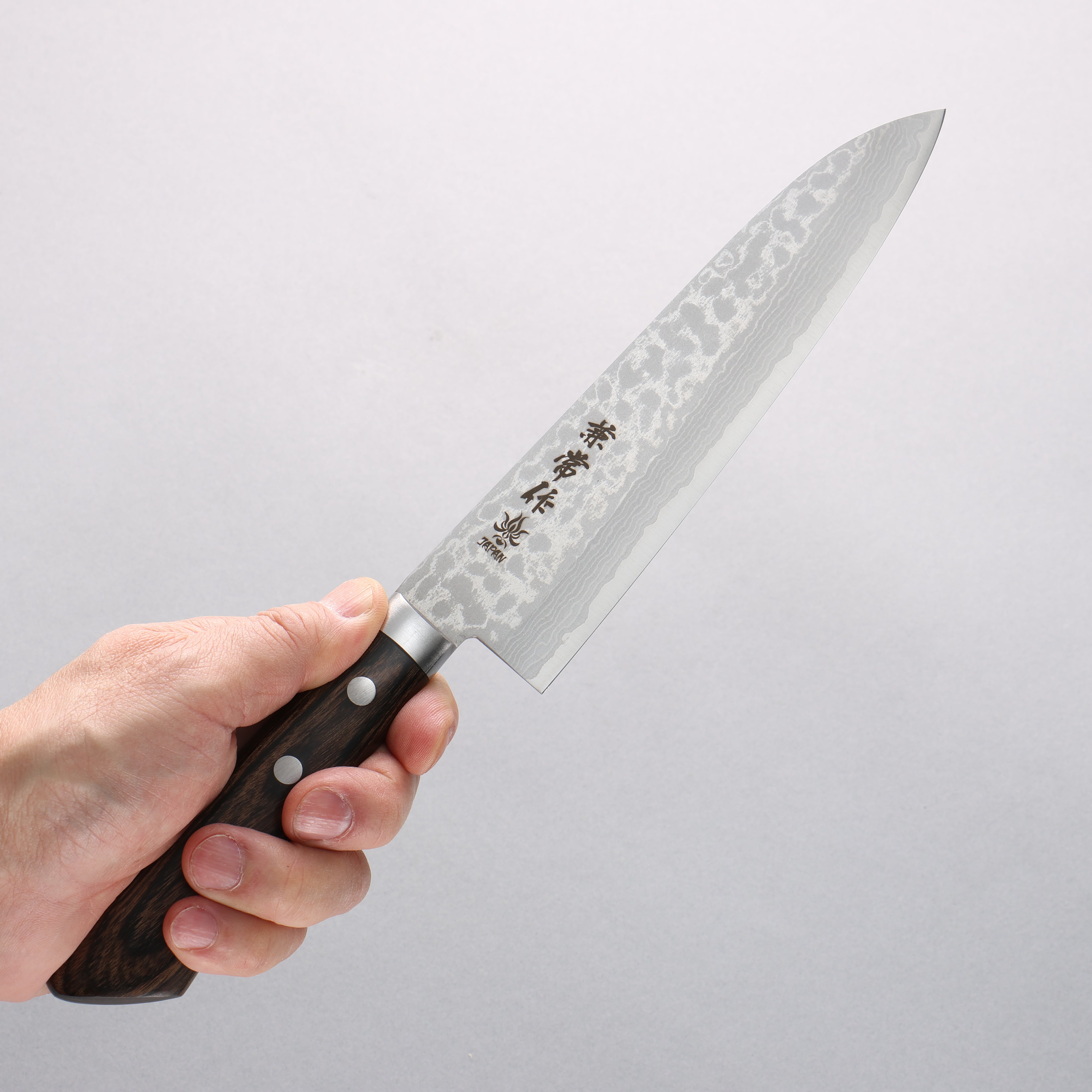 Kanetsune Sairyu VG10 Damascus Gyuto 180mm Brown Ash Handle - Japanny - Best Japanese Knife