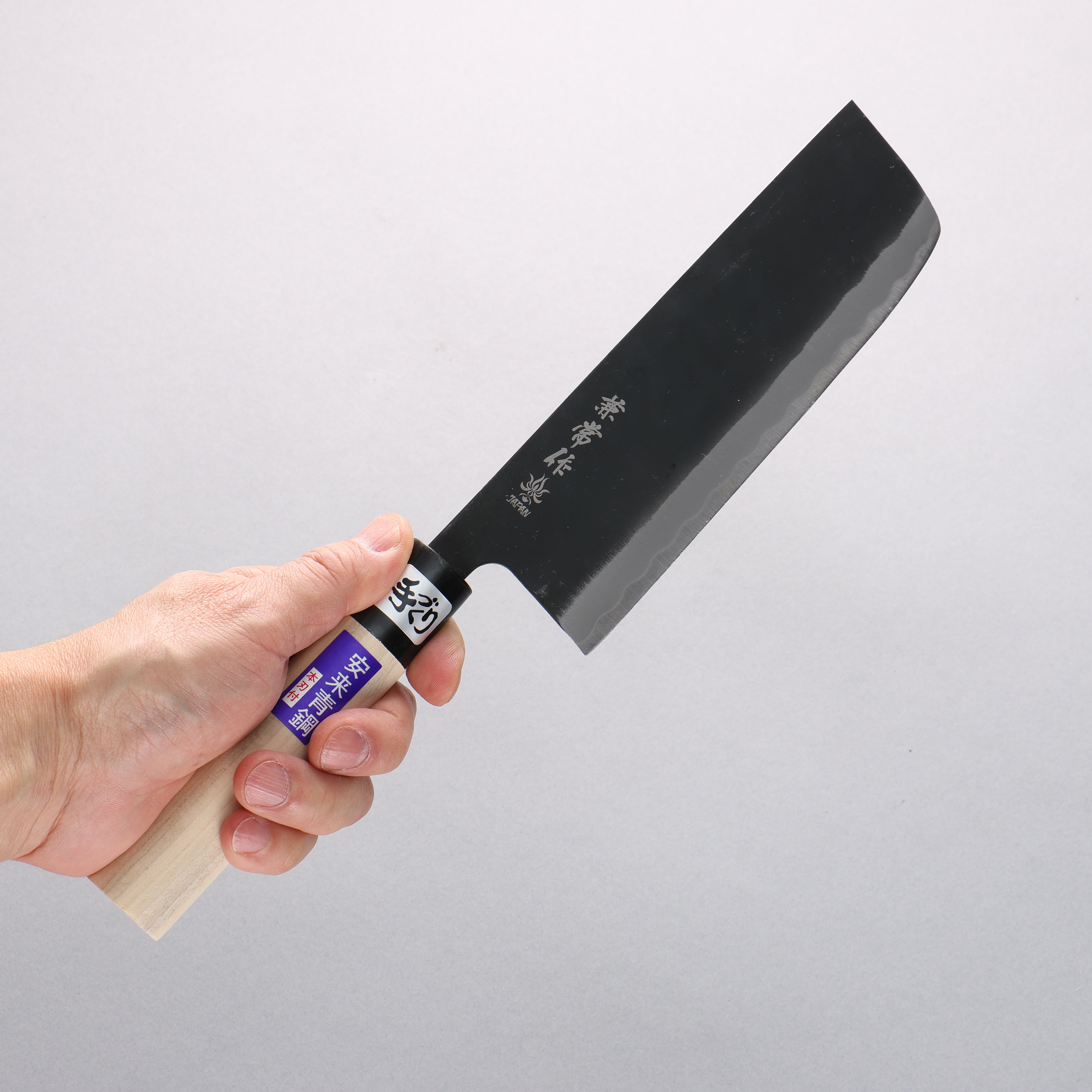 Kanetsune Hamaken Blue Steel No.2 Black Finished Nakiri 165mm Magnolia Handle - Japanny - Best Japanese Knife