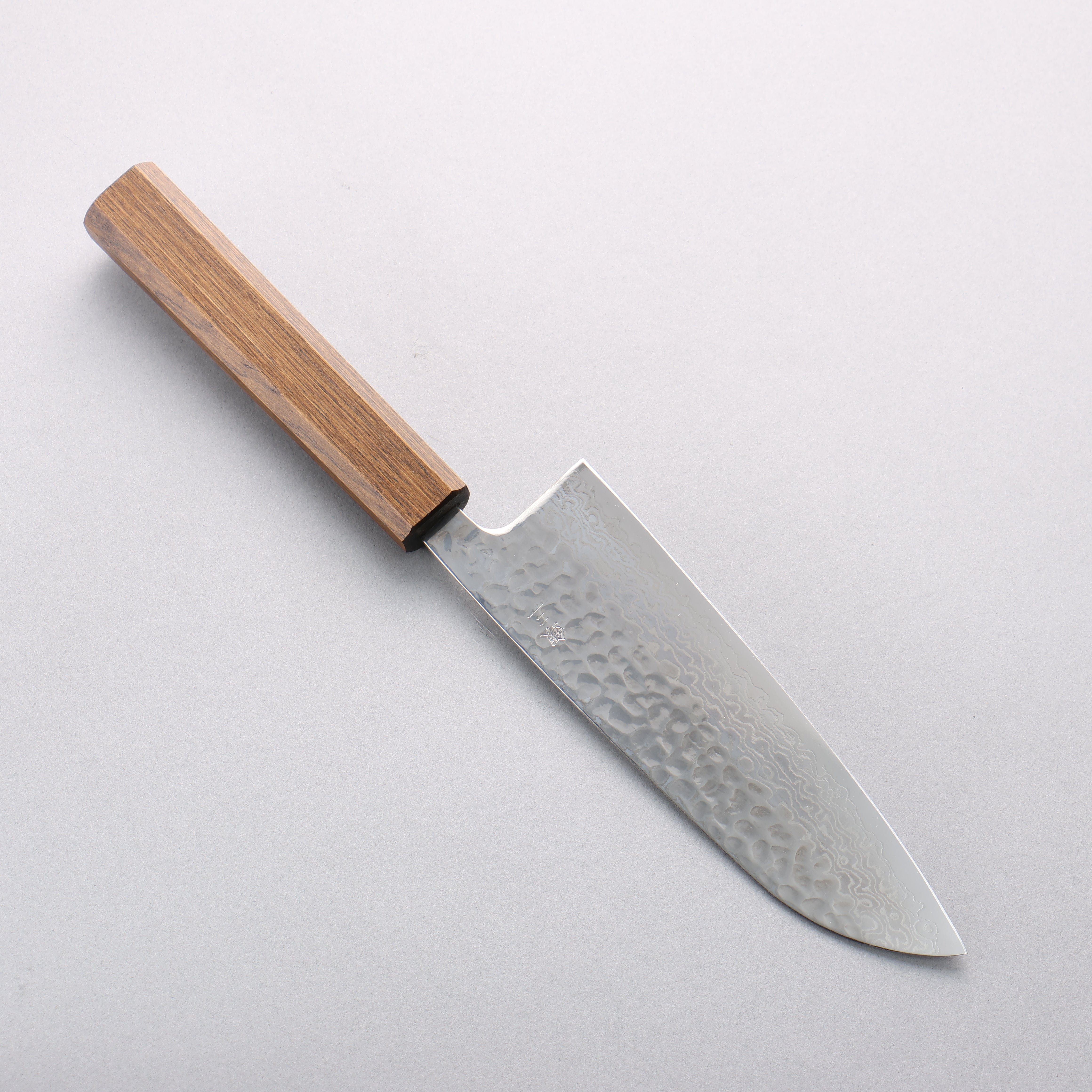 Oul Silver Steel No.3 Hammered Damascus Migaki Finished Santoku 165mm Oak Handle - Japanny - Best Japanese Knife