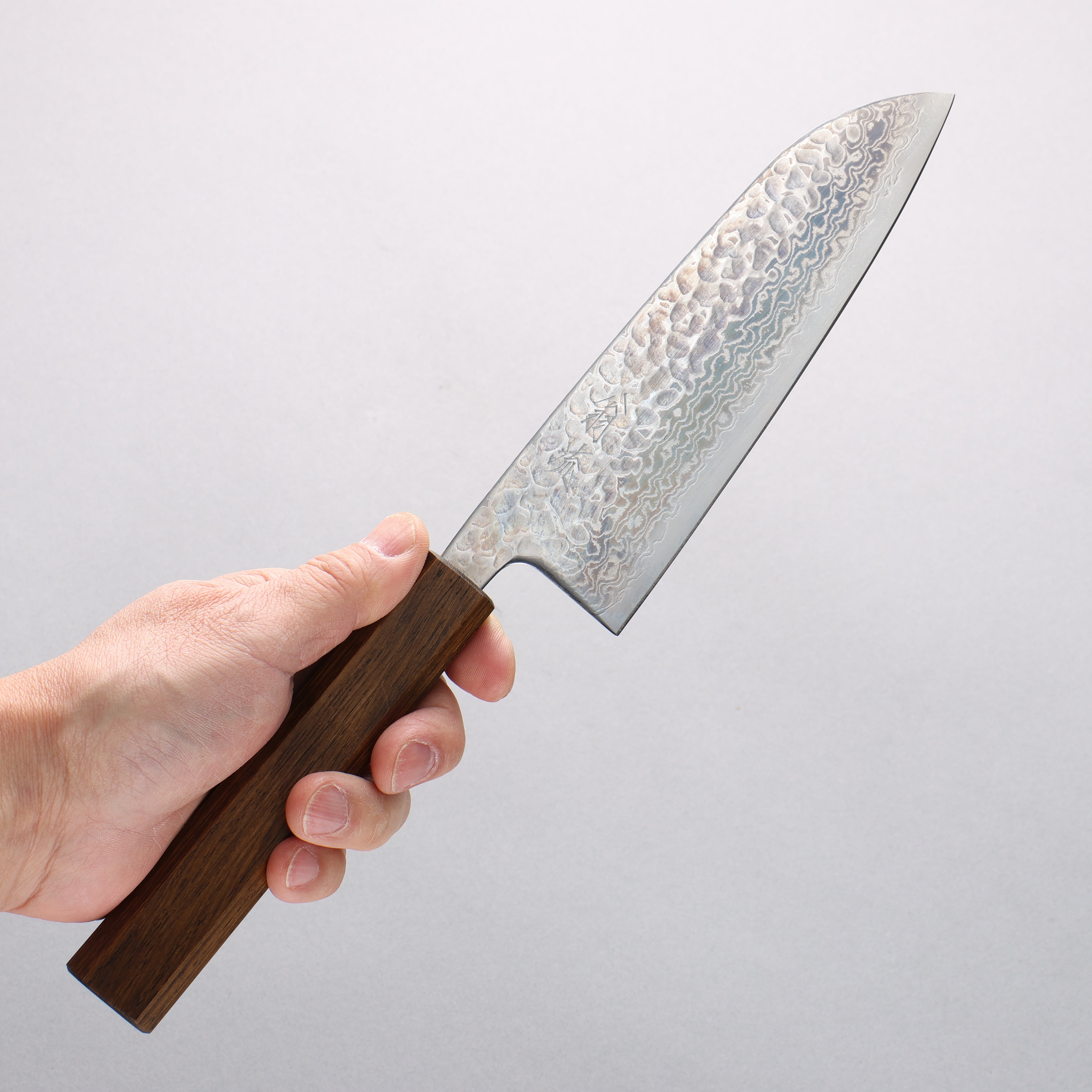 Oul Silver Steel No.3 Hammered Damascus Migaki Finished Santoku 165mm Oak Handle - Japanny - Best Japanese Knife