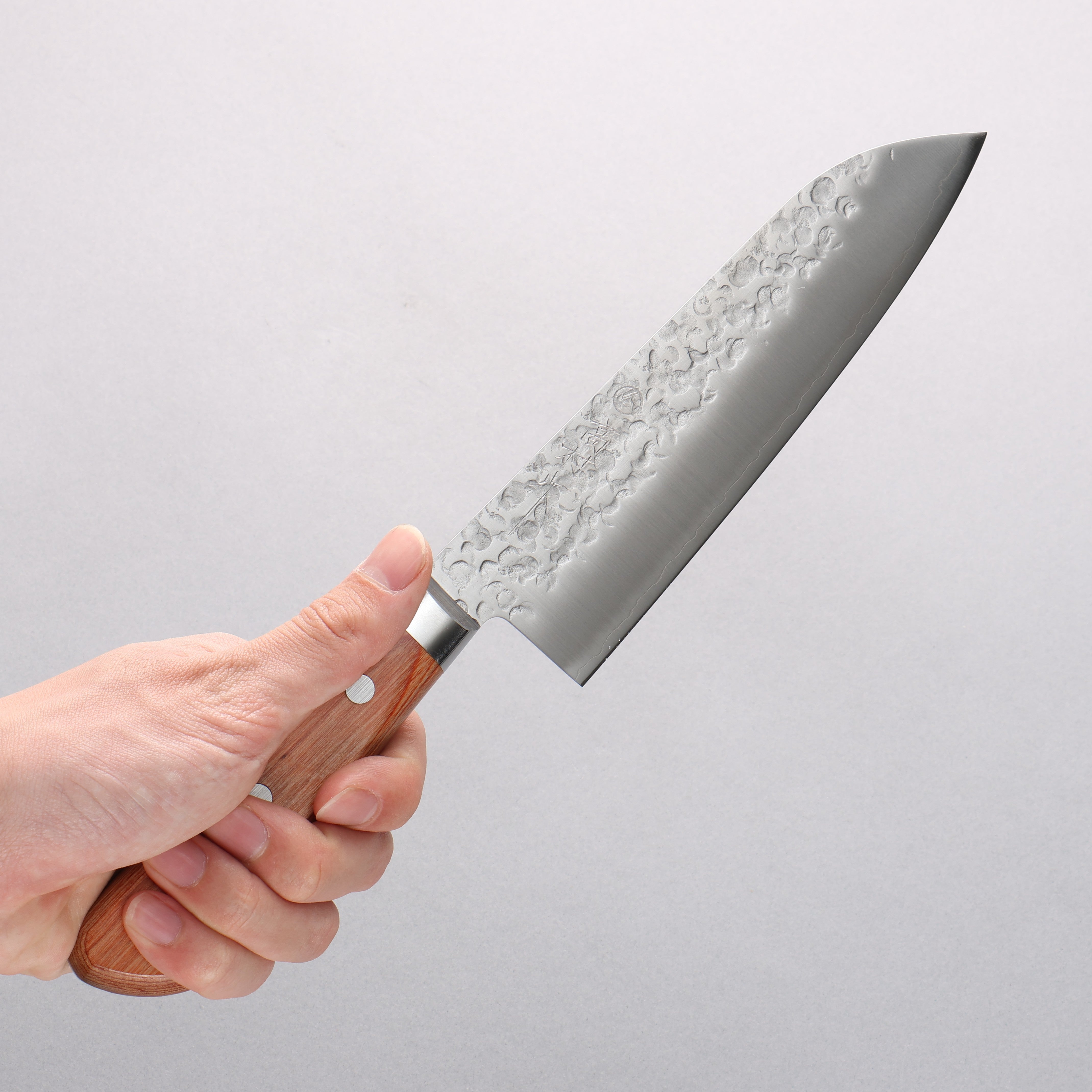 Takamura Knives Chromax Steel Hammered Santoku 170mm with Brown Pakka wood Handle - Japanny - Best Japanese Knife