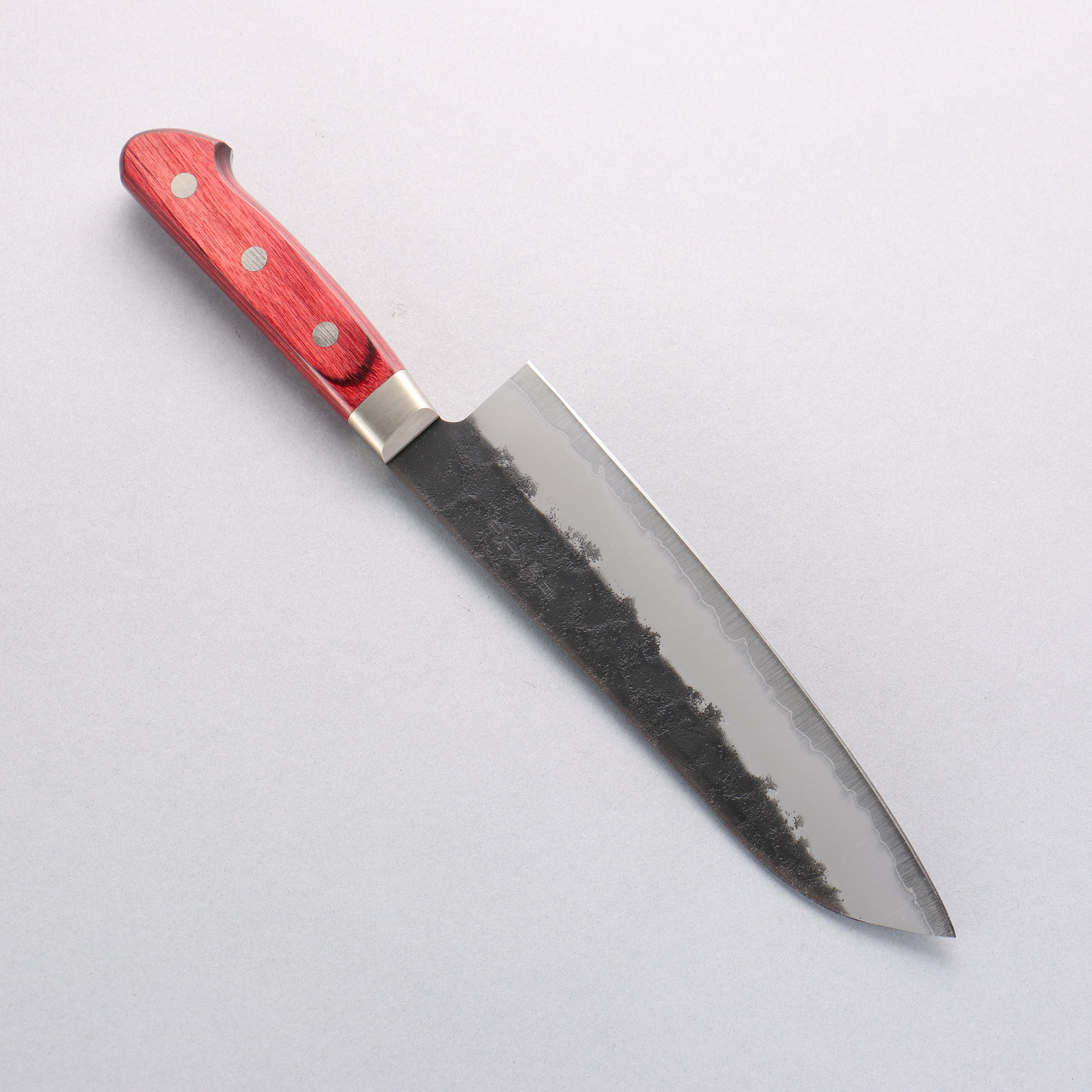 Seisuke Kuronashi Blue Super Nashiji Kurouchi Santoku 180mm Red Pakka wood Handle - Japanny - Best Japanese Knife