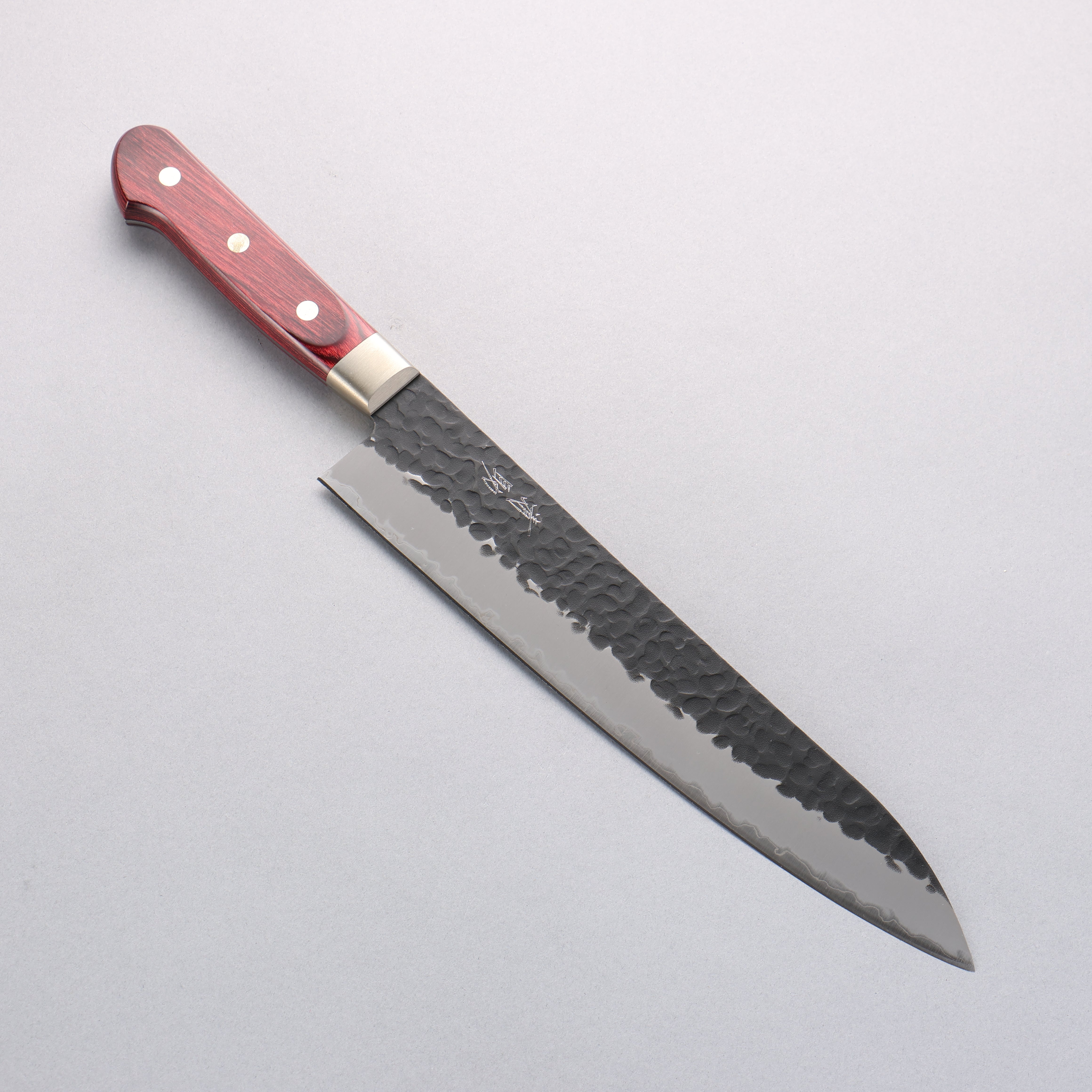 Seisuke Kurobeni Blue Super Hammered Kurouchi Gyuto 240mm Red Pakka wood Handle - Japanny - Best Japanese Knife