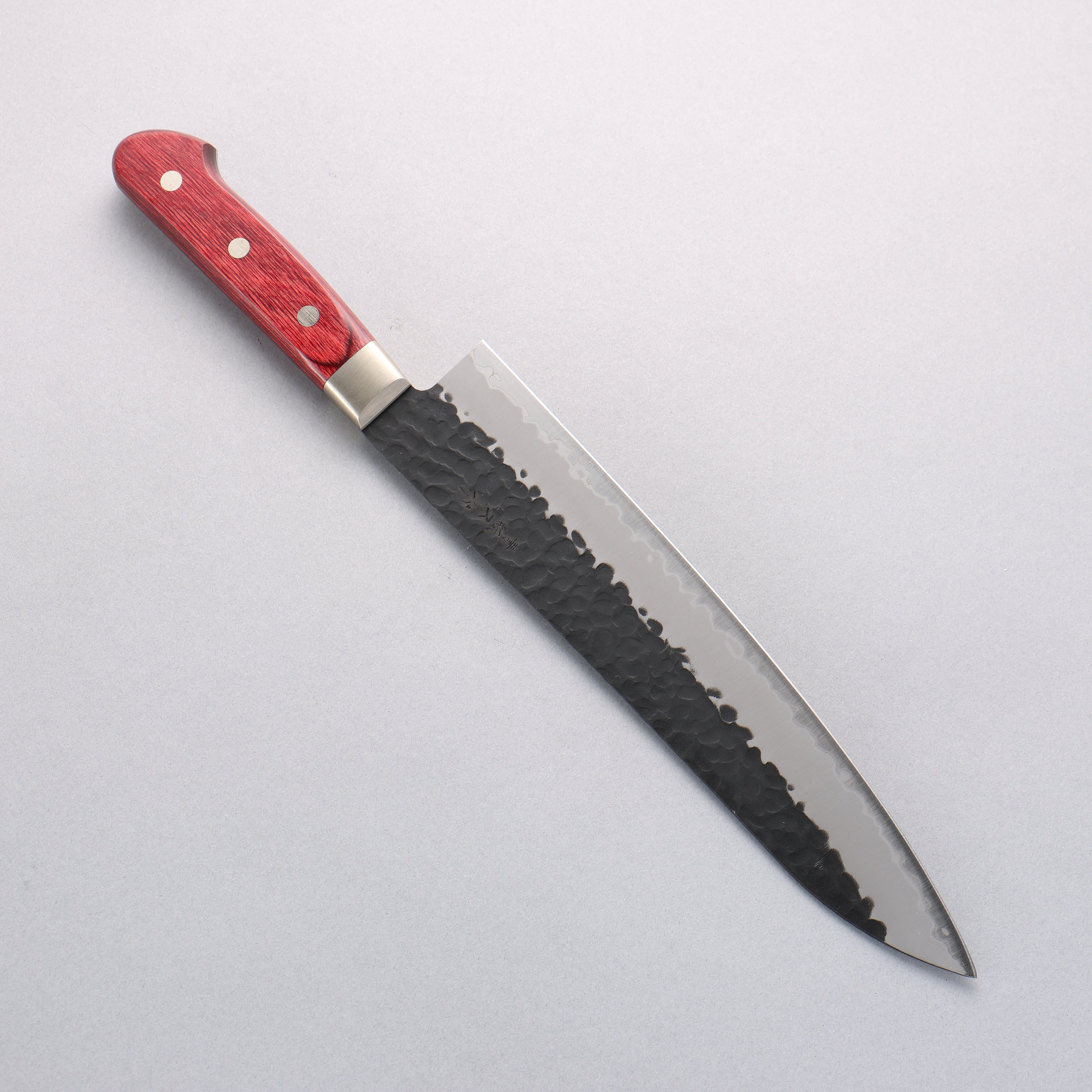 Seisuke Kurobeni Blue Super Hammered Kurouchi Gyuto 240mm Red Pakka wood Handle - Japanny - Best Japanese Knife