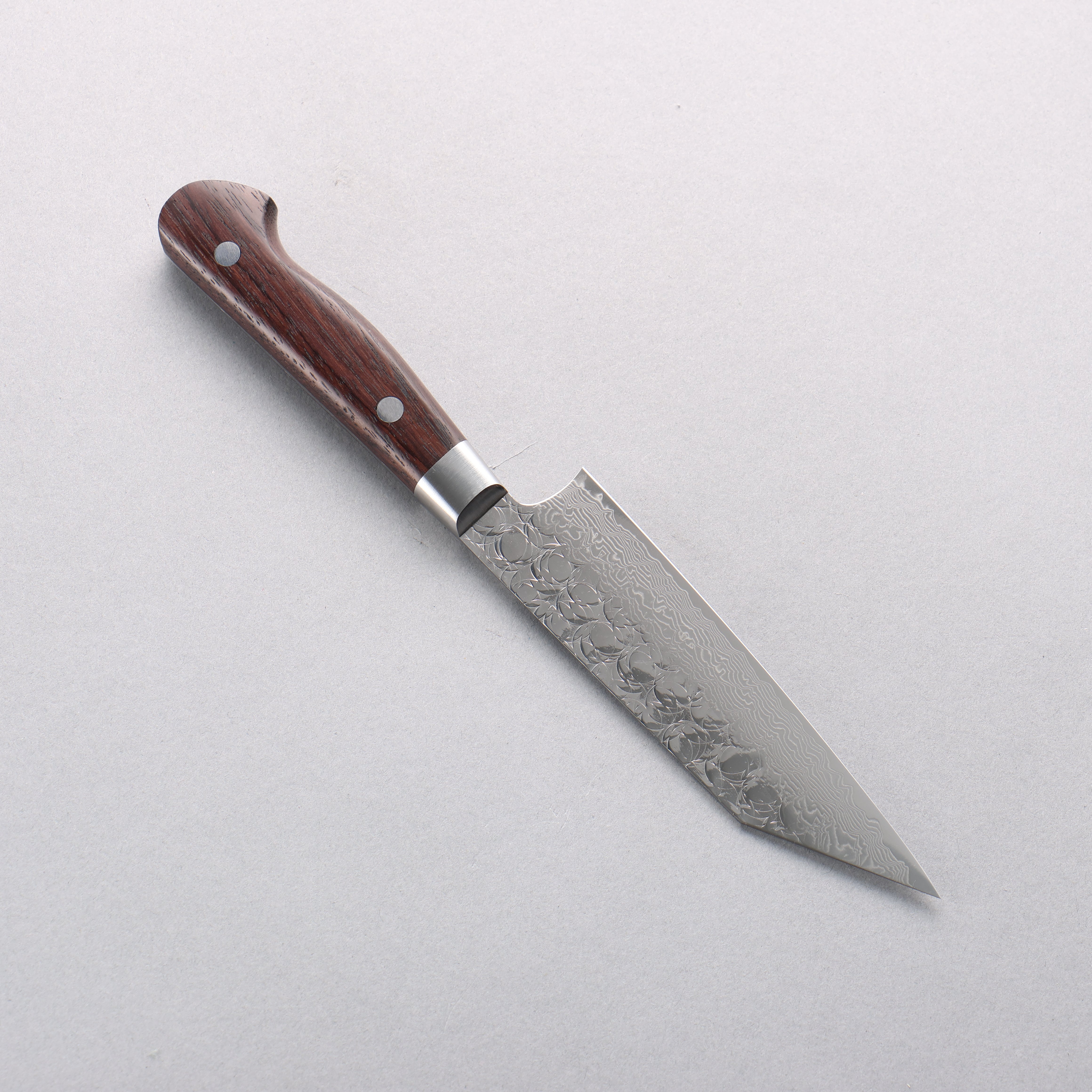 Sakai Takayuki SG2 Hammered Damascus Migaki Finished Kengata Petty-Utility 120mm Rosewood Handle - Japanny - Best Japanese Knife