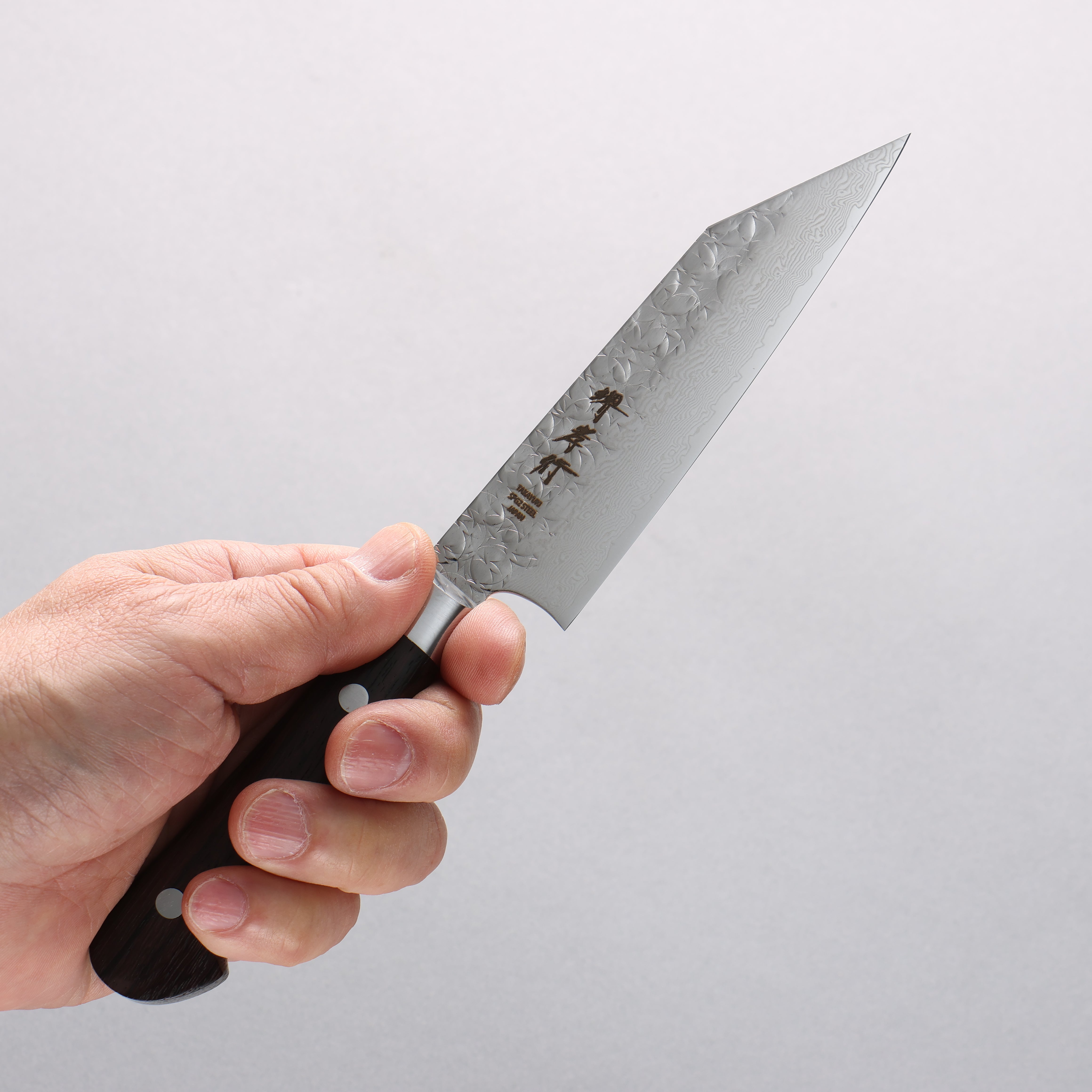 Sakai Takayuki SG2 Hammered Damascus Migaki Finished Kengata Petty-Utility 120mm Rosewood Handle - Japanny - Best Japanese Knife