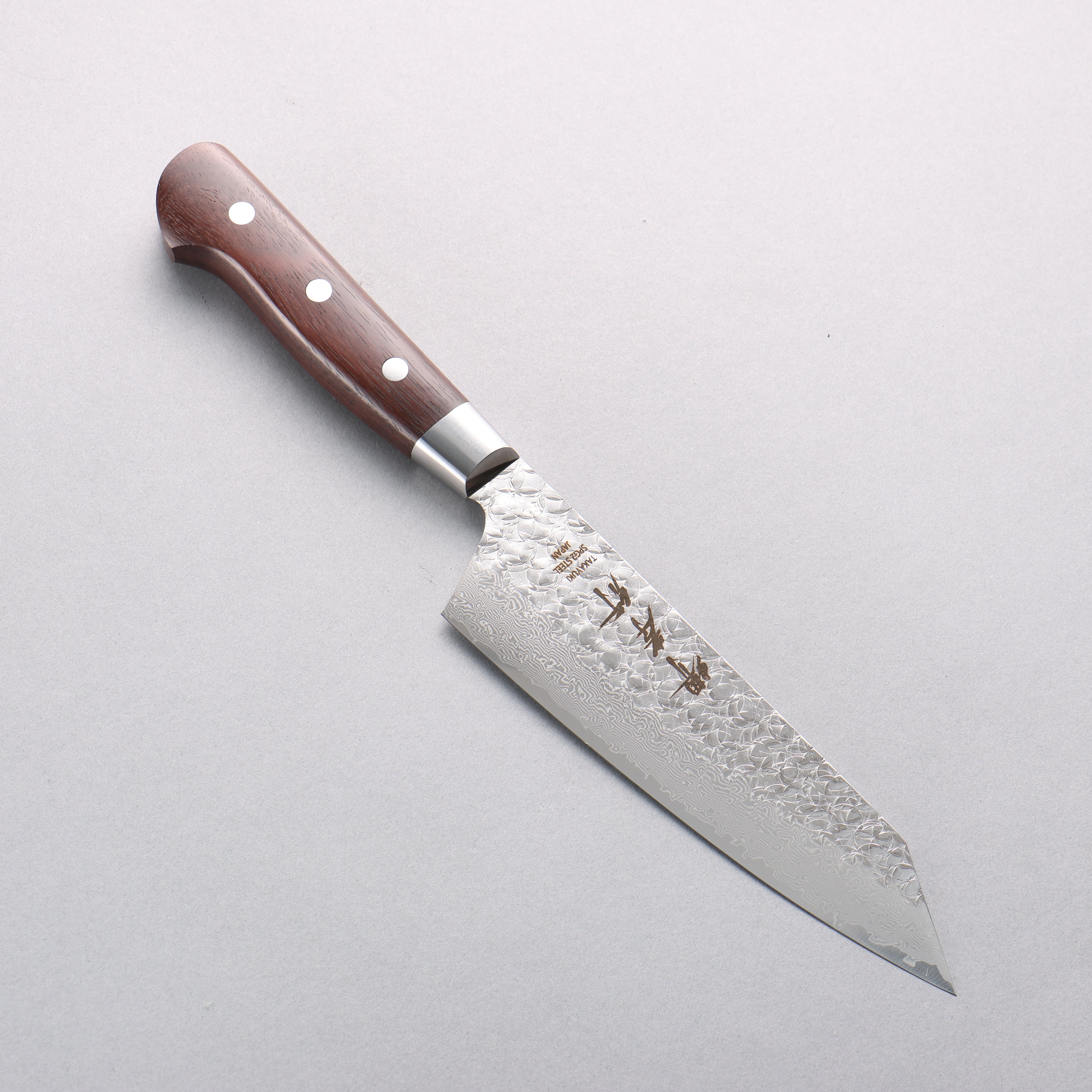 Sakai Takayuki SG2 Hammered Damascus Migaki Finished Kengata Santoku 160mm Rosewood Handle - Japanny - Best Japanese Knife