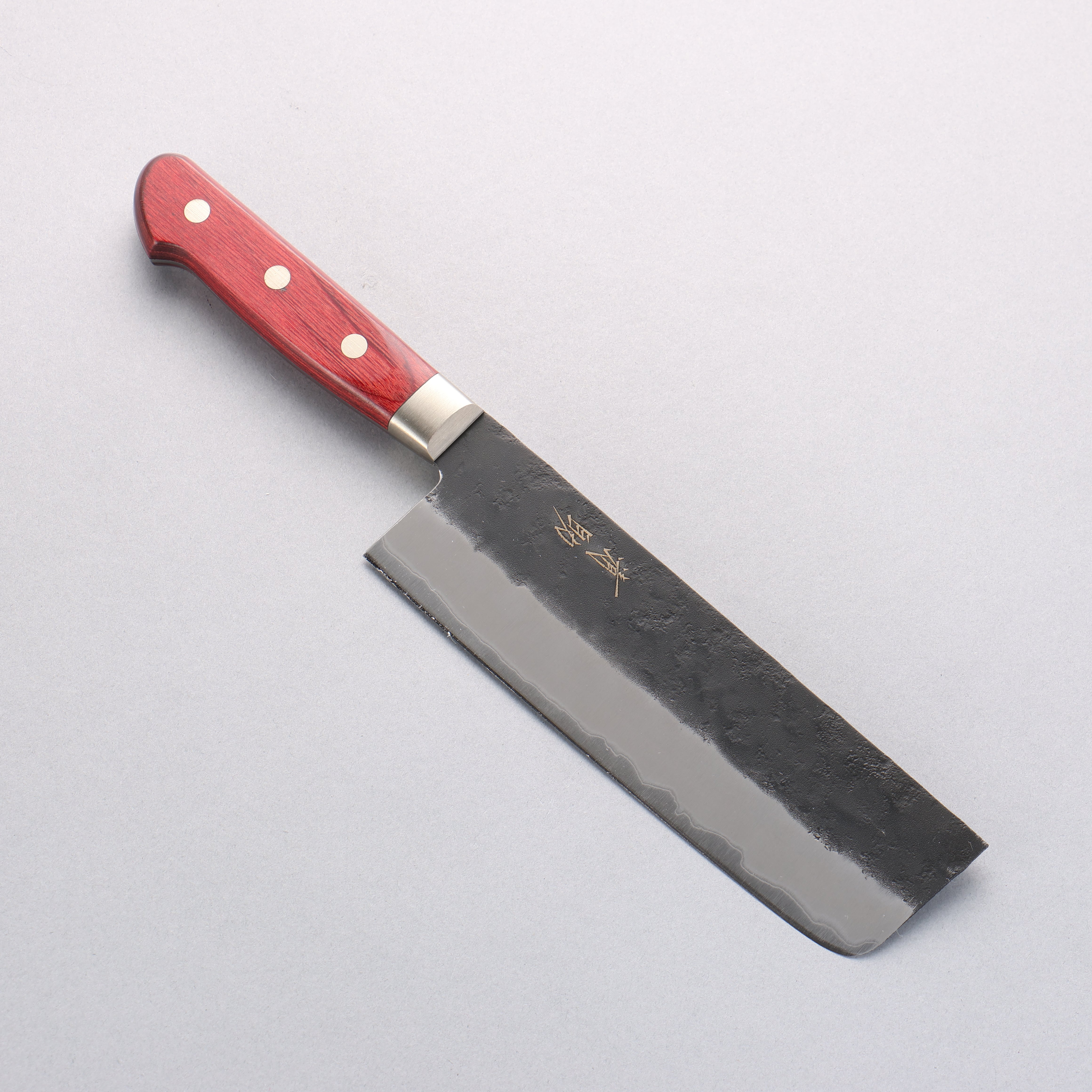Seisuke Kuronashi Blue Super Nashiji Kurouchi Nakiri 165mm Red Pakka wood Handle - Japanny - Best Japanese Knife