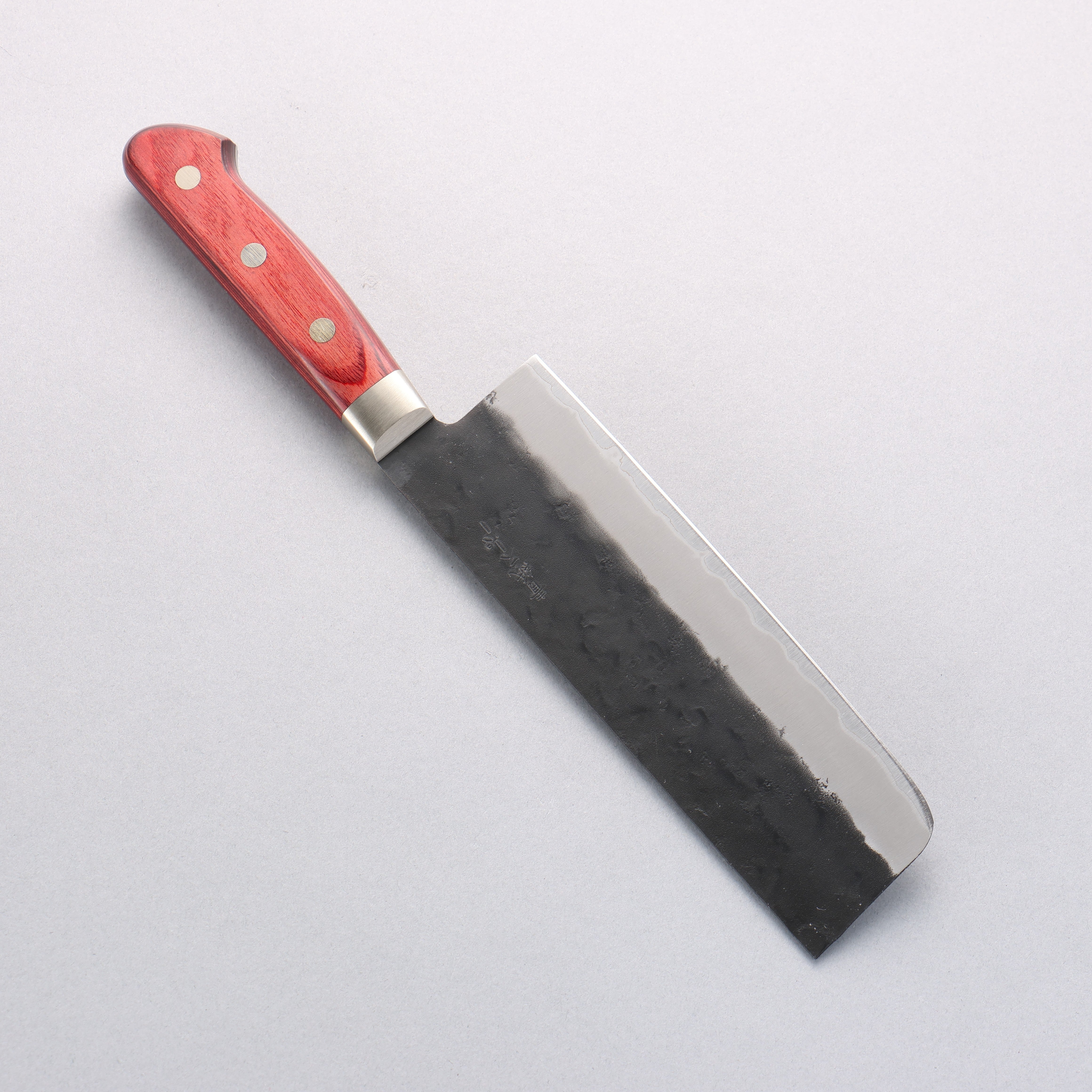 Seisuke Kuronashi Blue Super Nashiji Kurouchi Nakiri 165mm Red Pakka wood Handle - Japanny - Best Japanese Knife